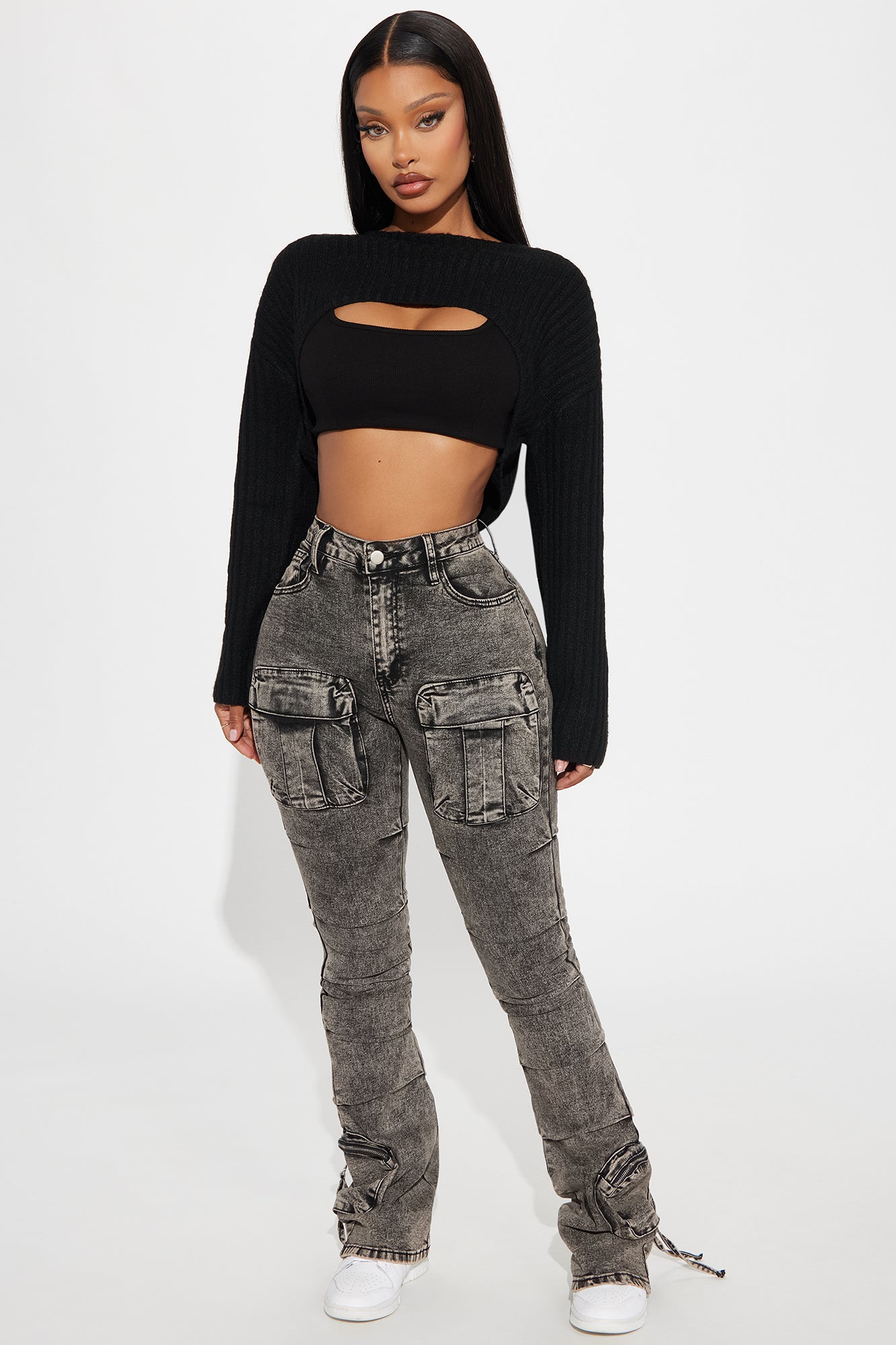 Leave It At That Stretch Cargo Bootcut Jeans