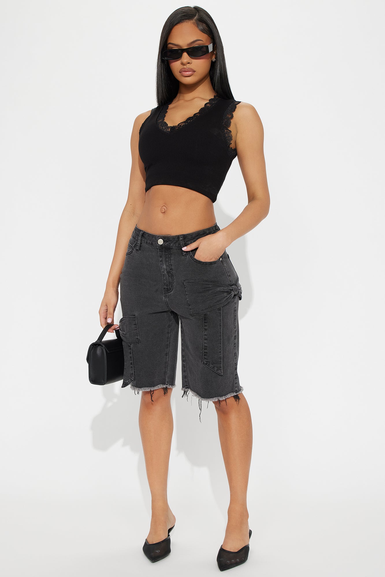 Brielle Bow Stretch Denim Bermuda Shorts