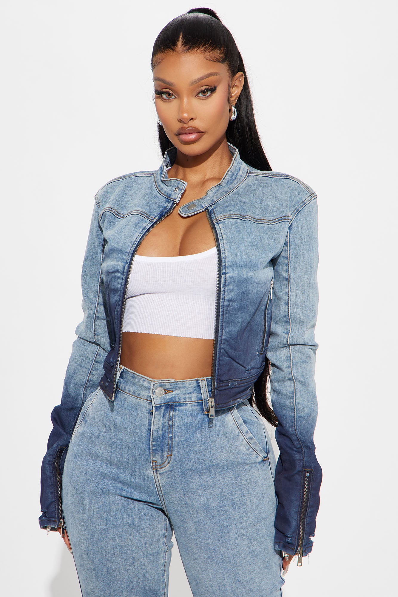 Out Of Reach Ombre Moto Denim Jacket