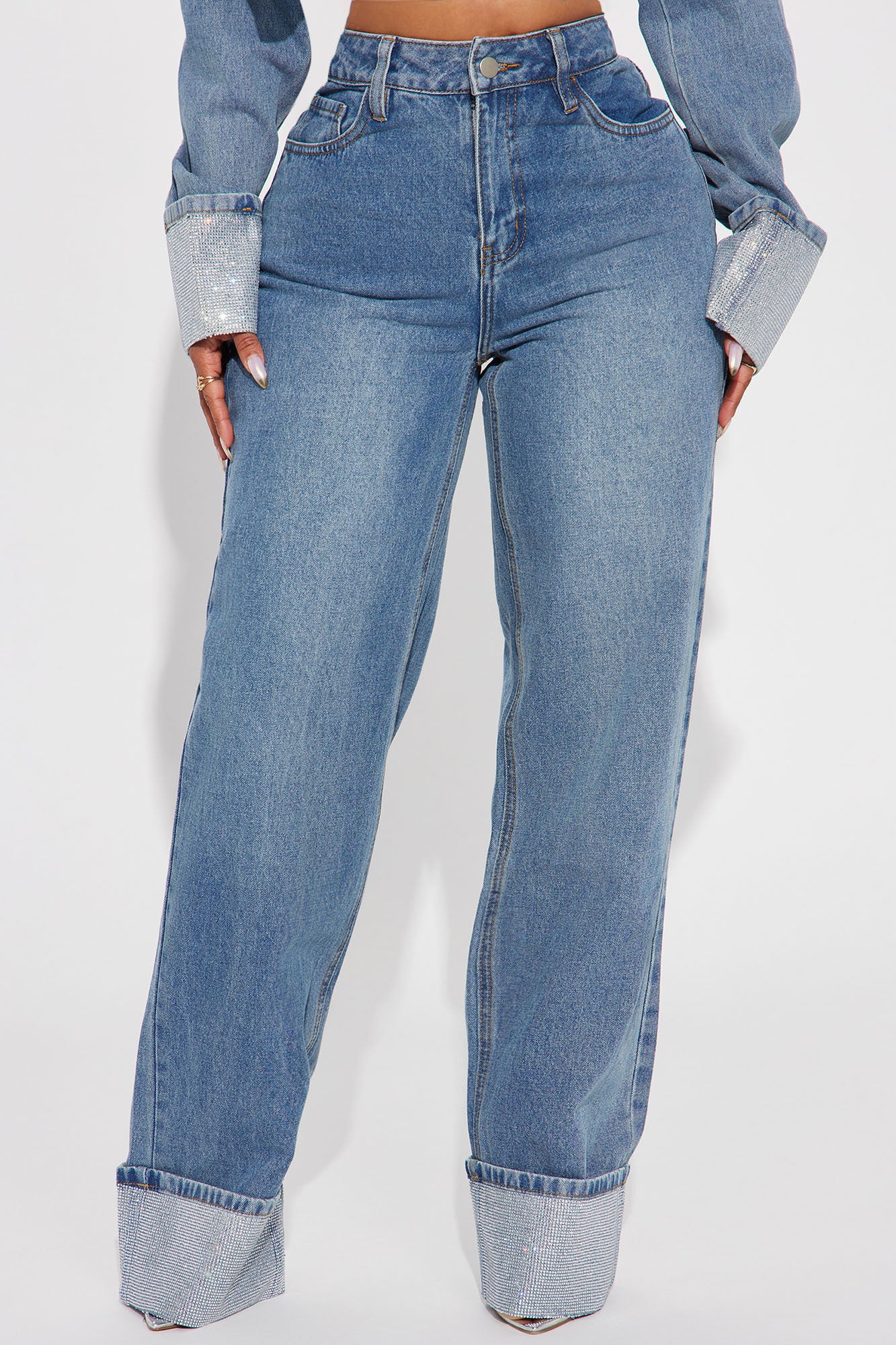 Influential Sparkle Baggy Straight Leg Jeans