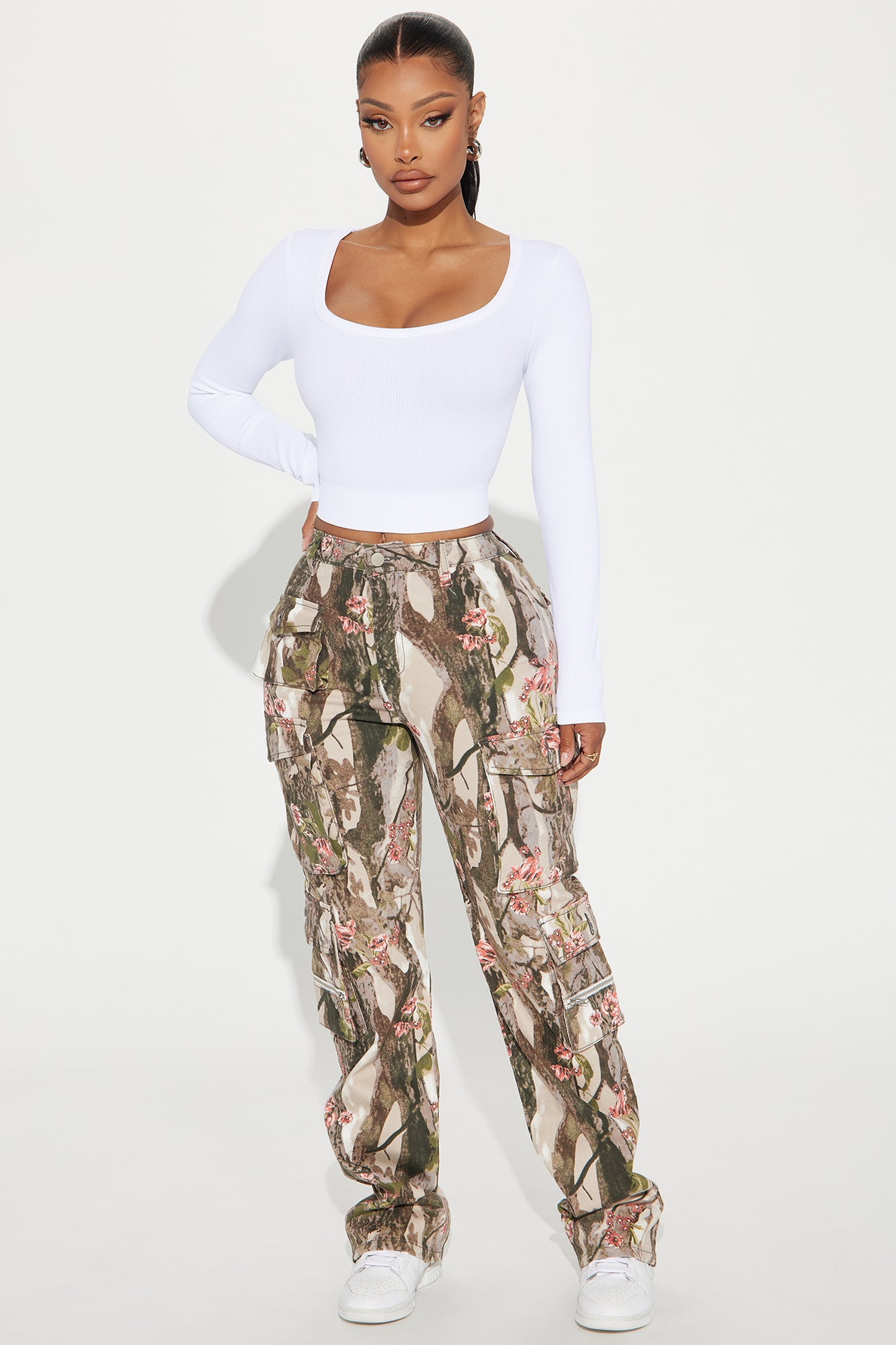 By A Long Shot Floral Camo Stretch Cargo Jeans