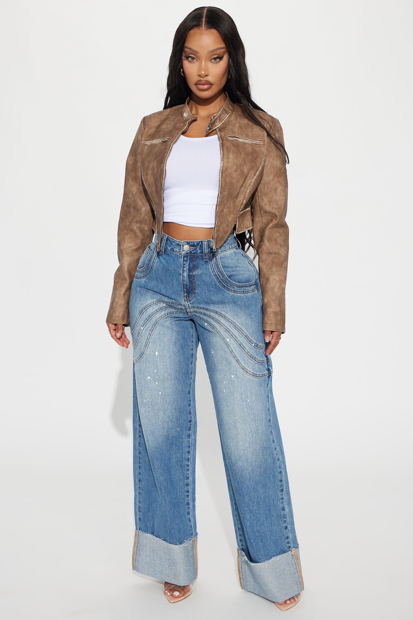 Feeling The Pressure Cuffed Straight Leg Jeans