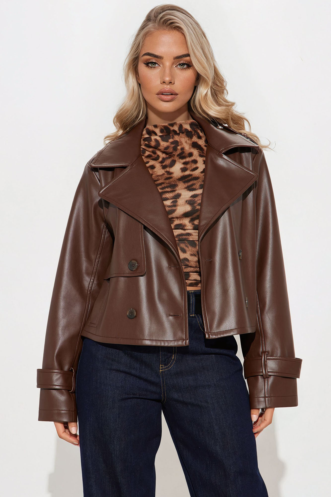 Daphne Faux Leather Cropped Trench