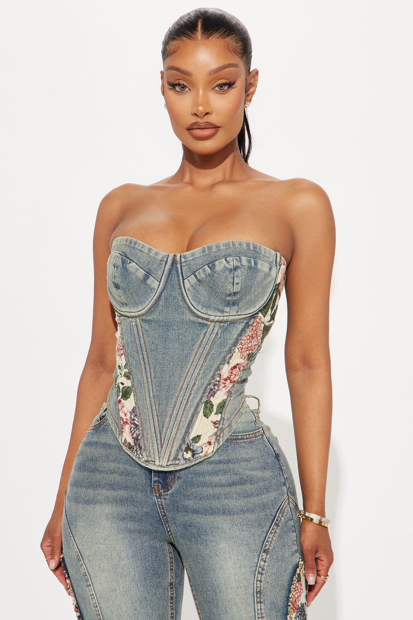 Amari Floral Denim Corset Top