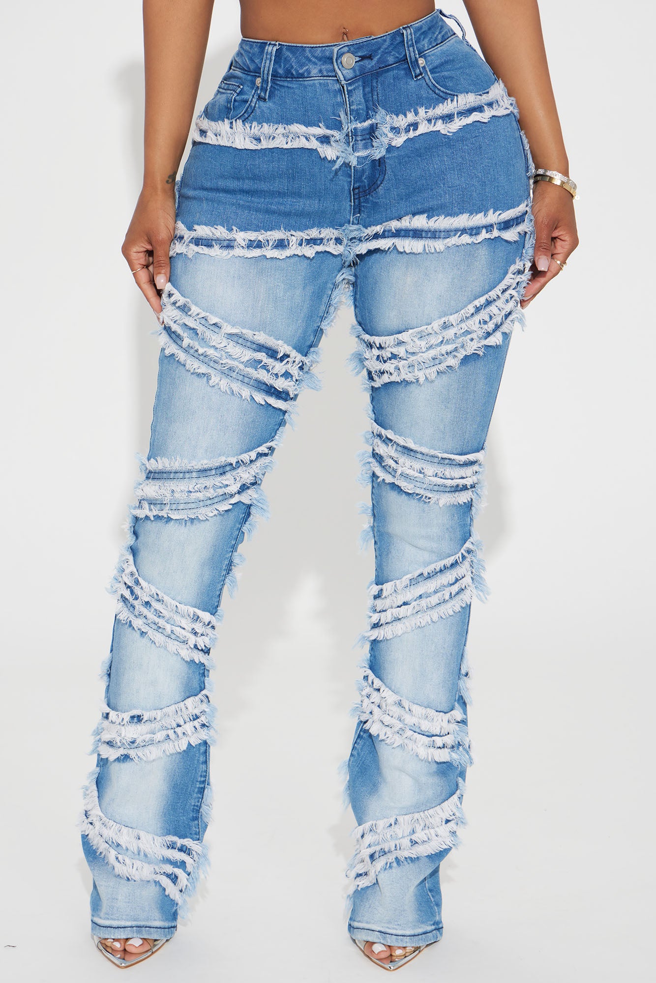 Making A Point Stretch Fray Flare Jeans