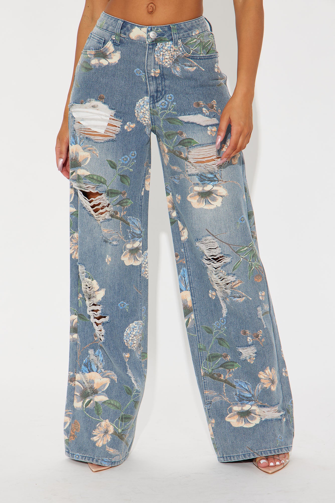 Blooming Love Floral Ripped Wide Leg Jeans