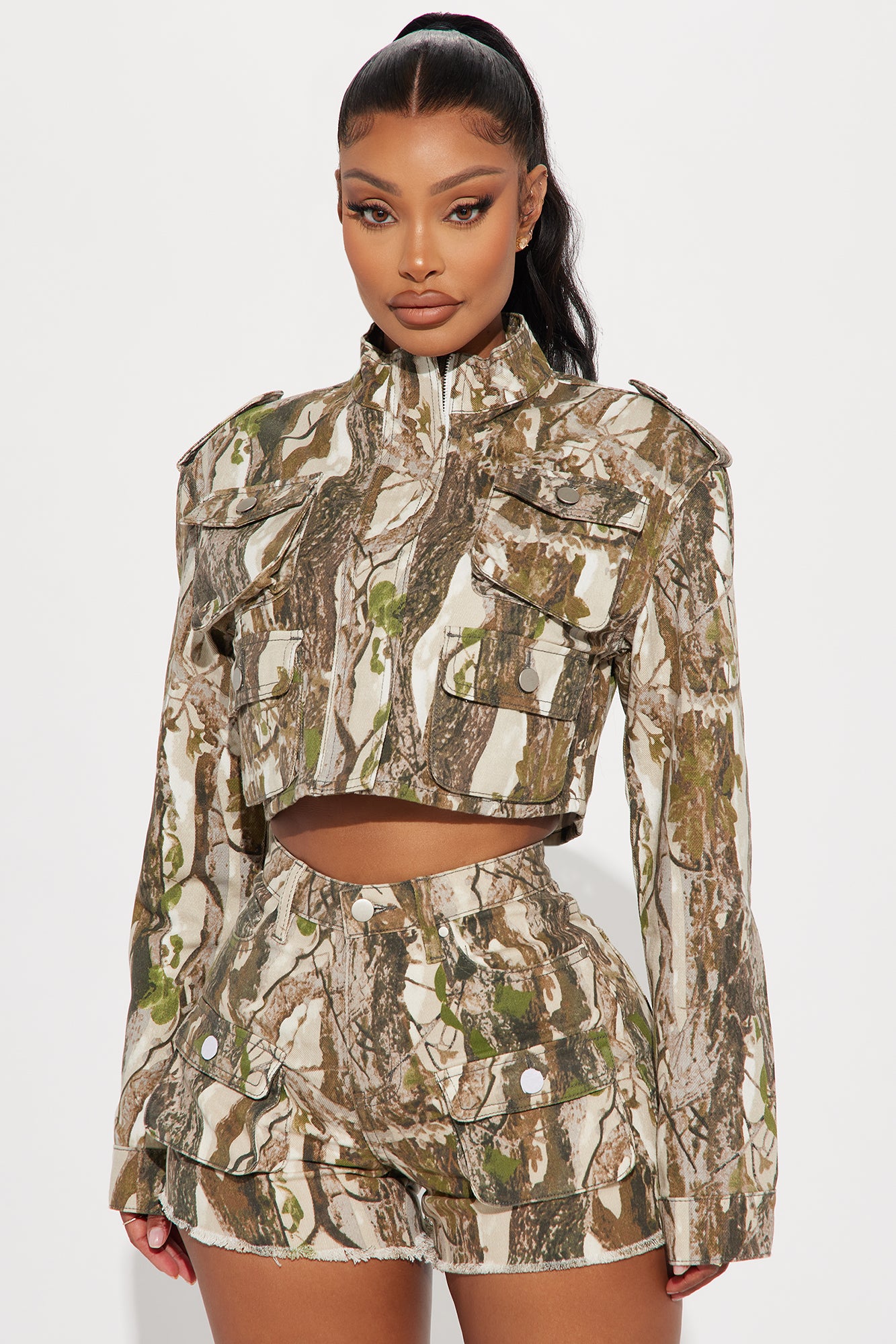 Sneak Attack Cropped Denim Cargo Jacket