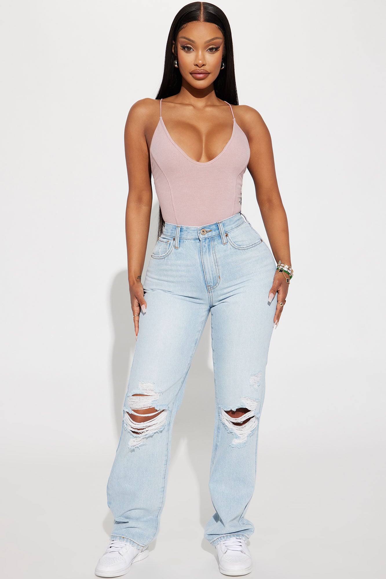 Only One Non Stretch Ripped Straight Leg Jean