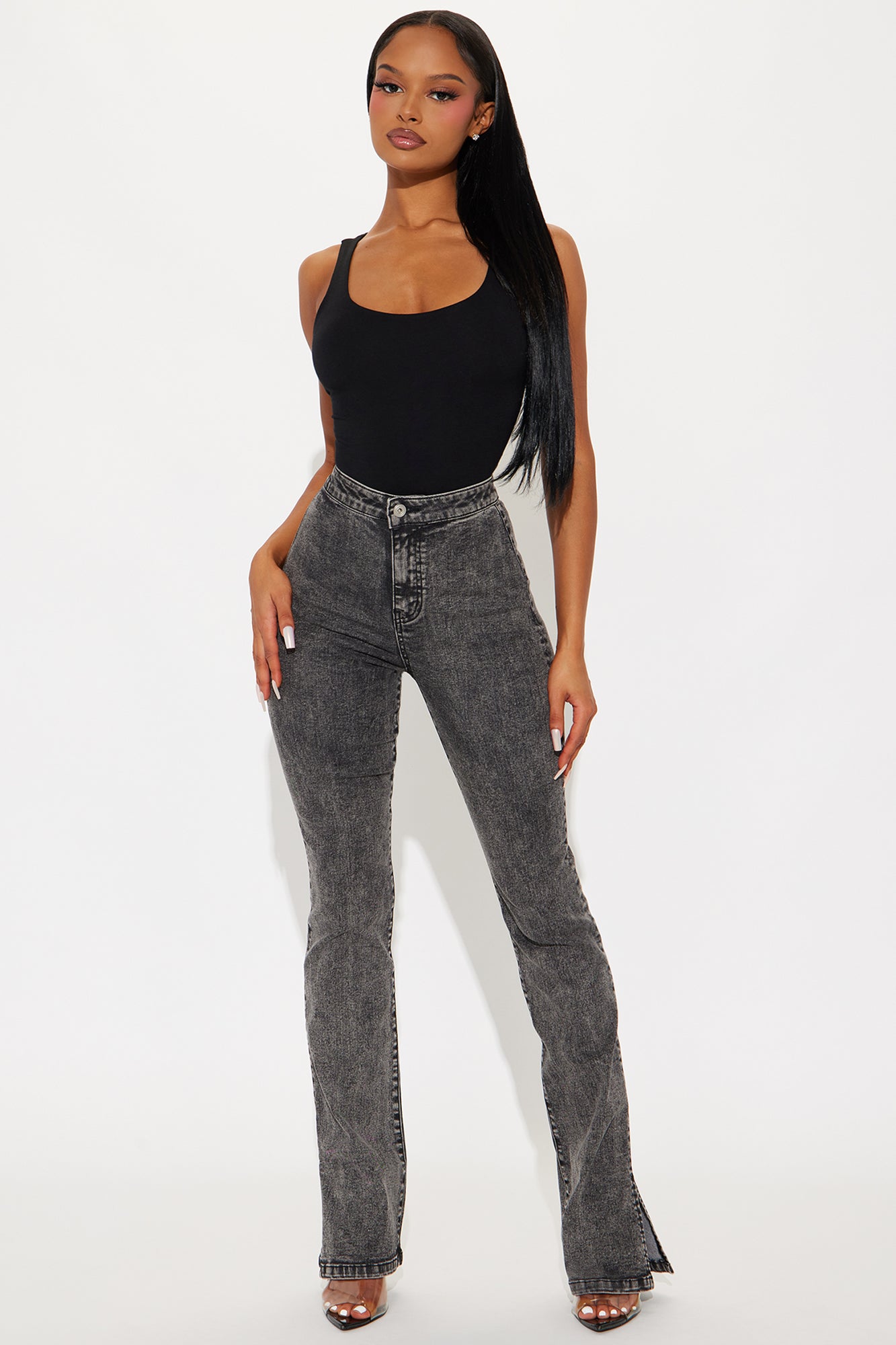 Side Slit Stretch Slim Bootcut Jeans