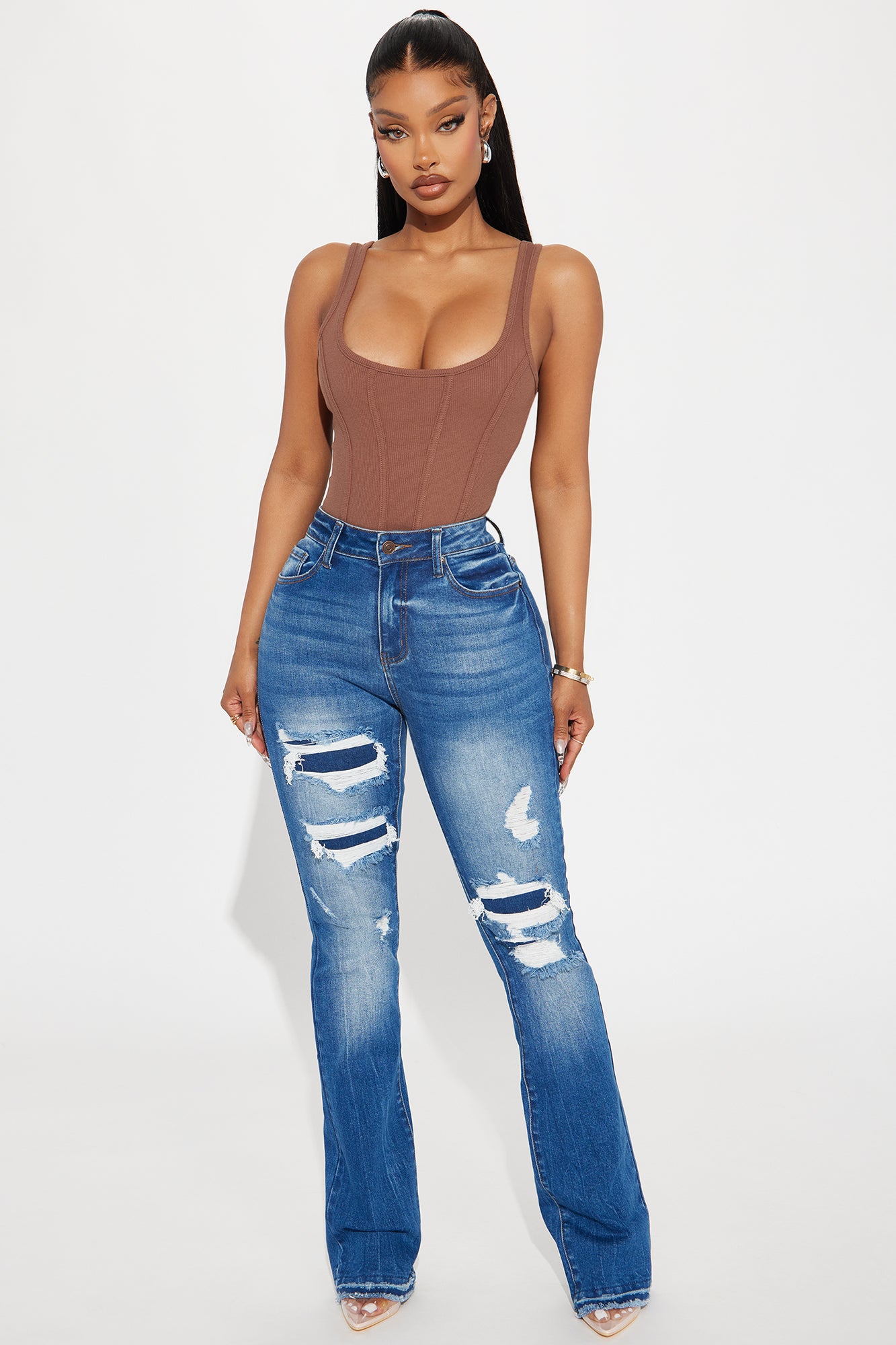 Getting It Right Stretch Ripped Bootcut Jeans
