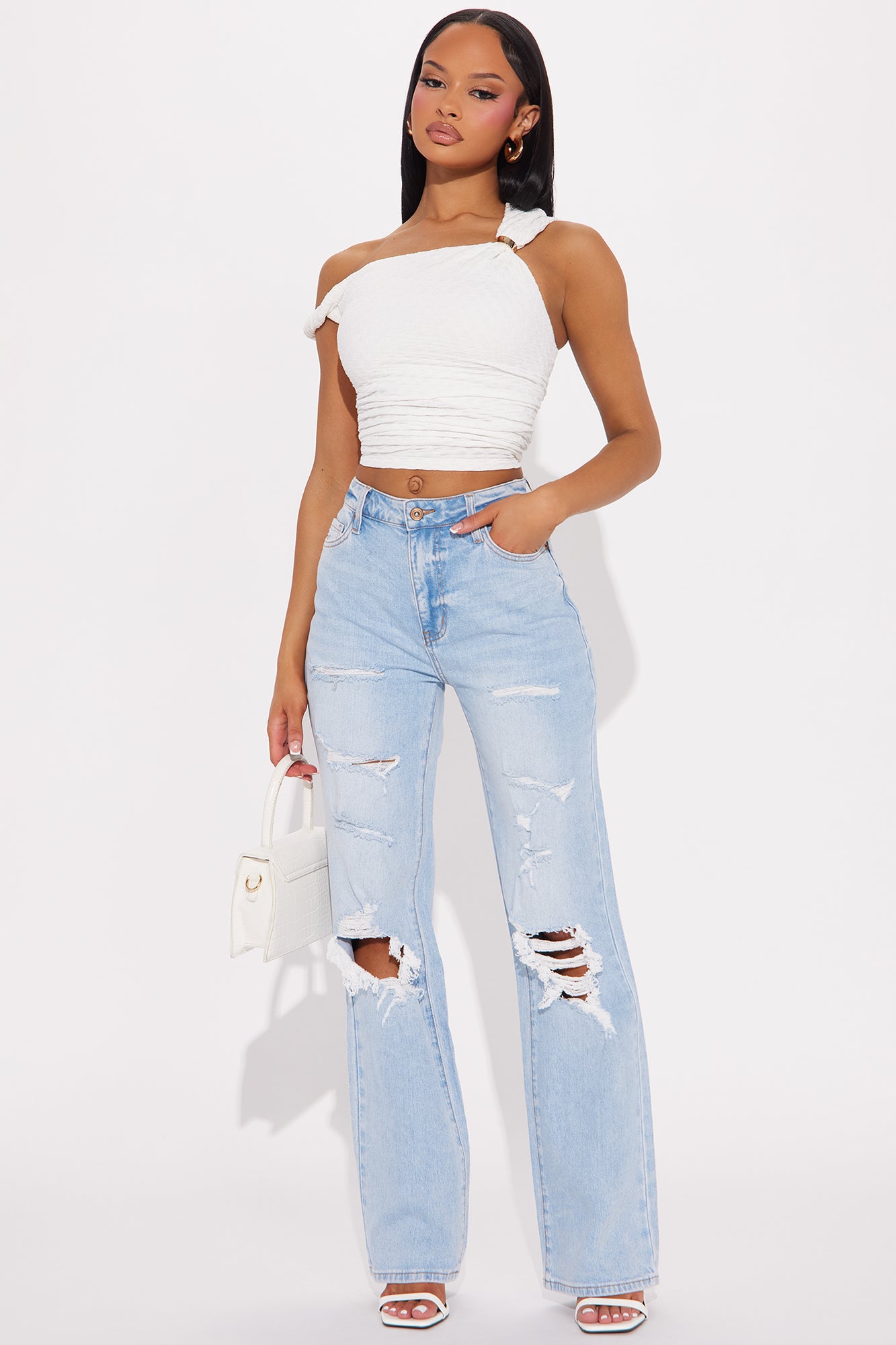 Posted Stretch Ripped Straight Leg Jeans