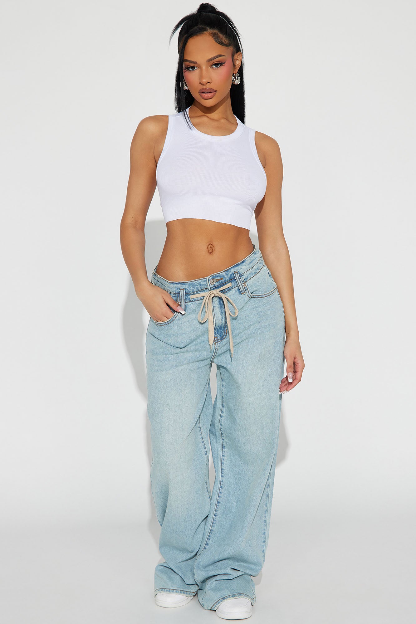 Main Reason Tie Waist Baggy Jeans