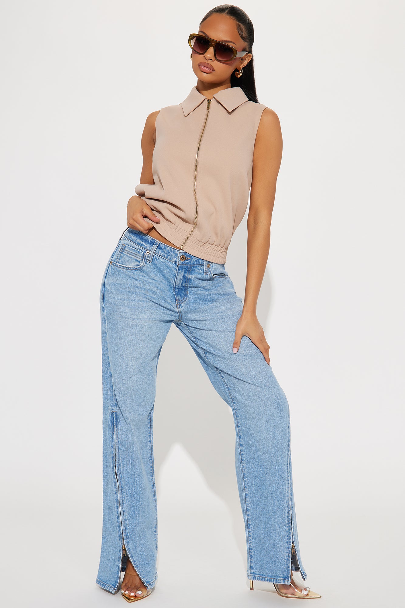 Keeping After It Zipper Detail Straight Leg Jeans