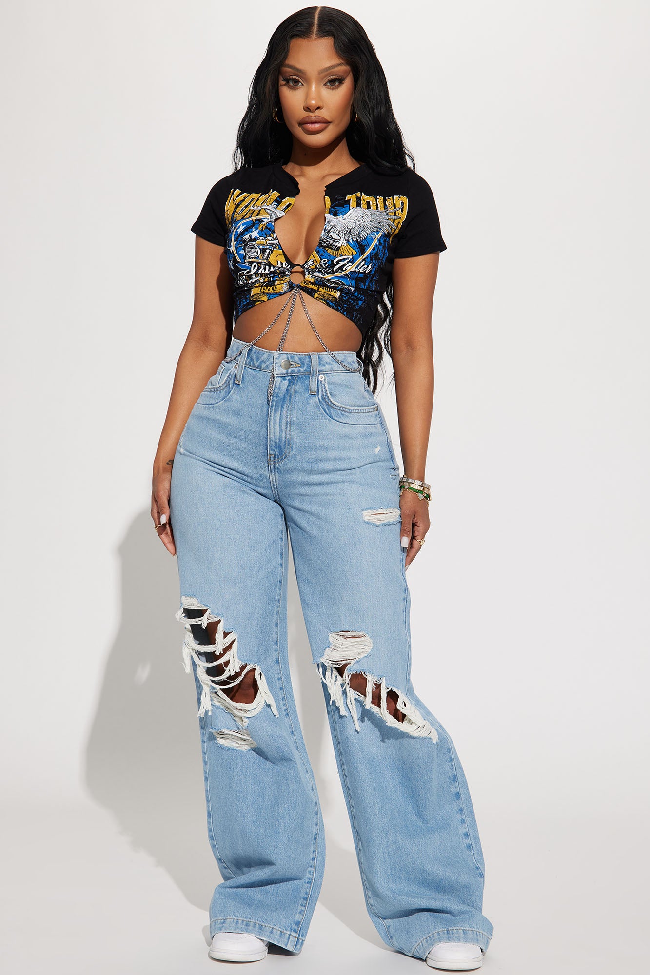 Not A Chance Ripped Non Stretch Wide Leg Jeans