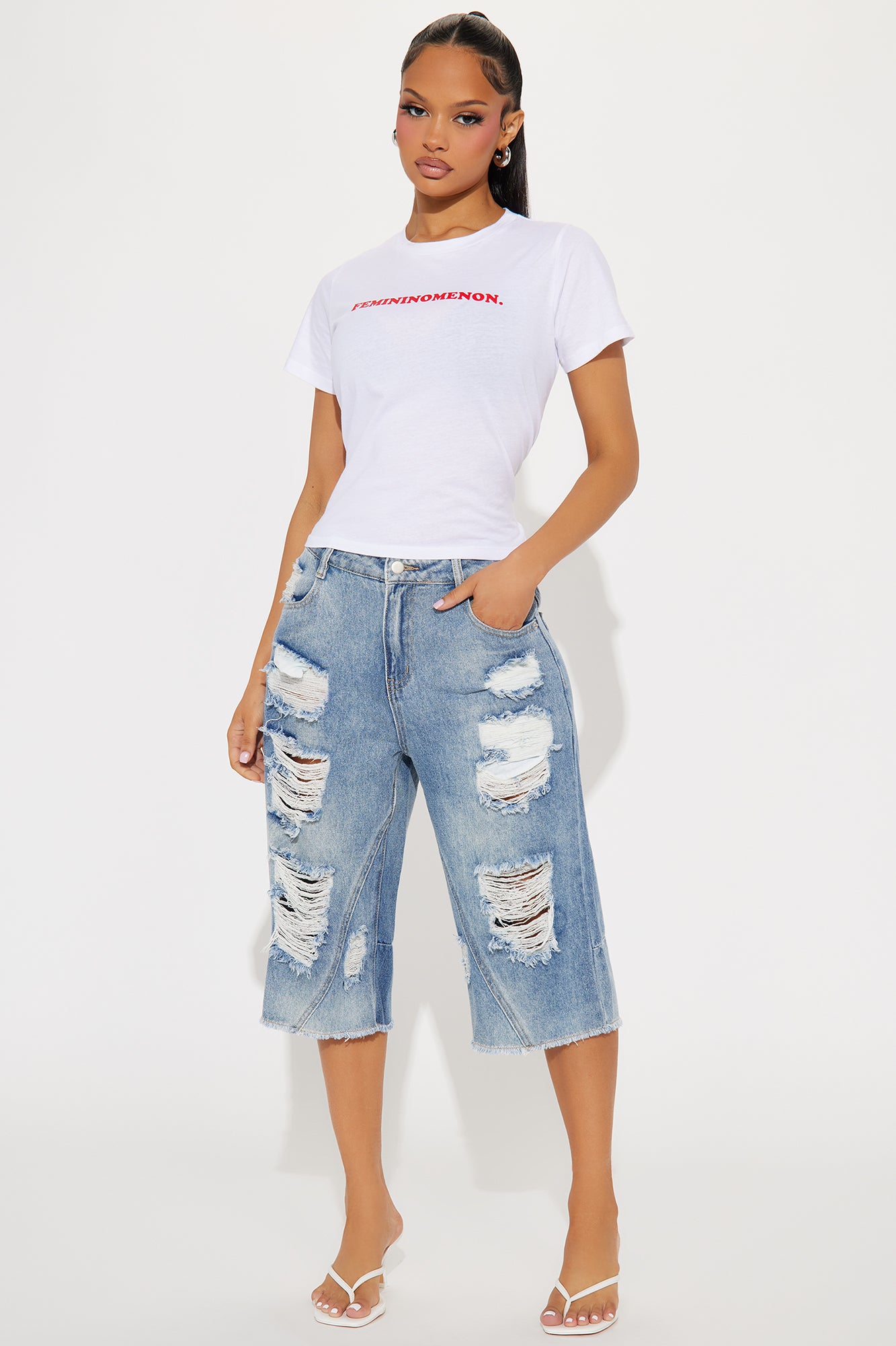 Blythe Non Stretch Ripped Denim Jorts