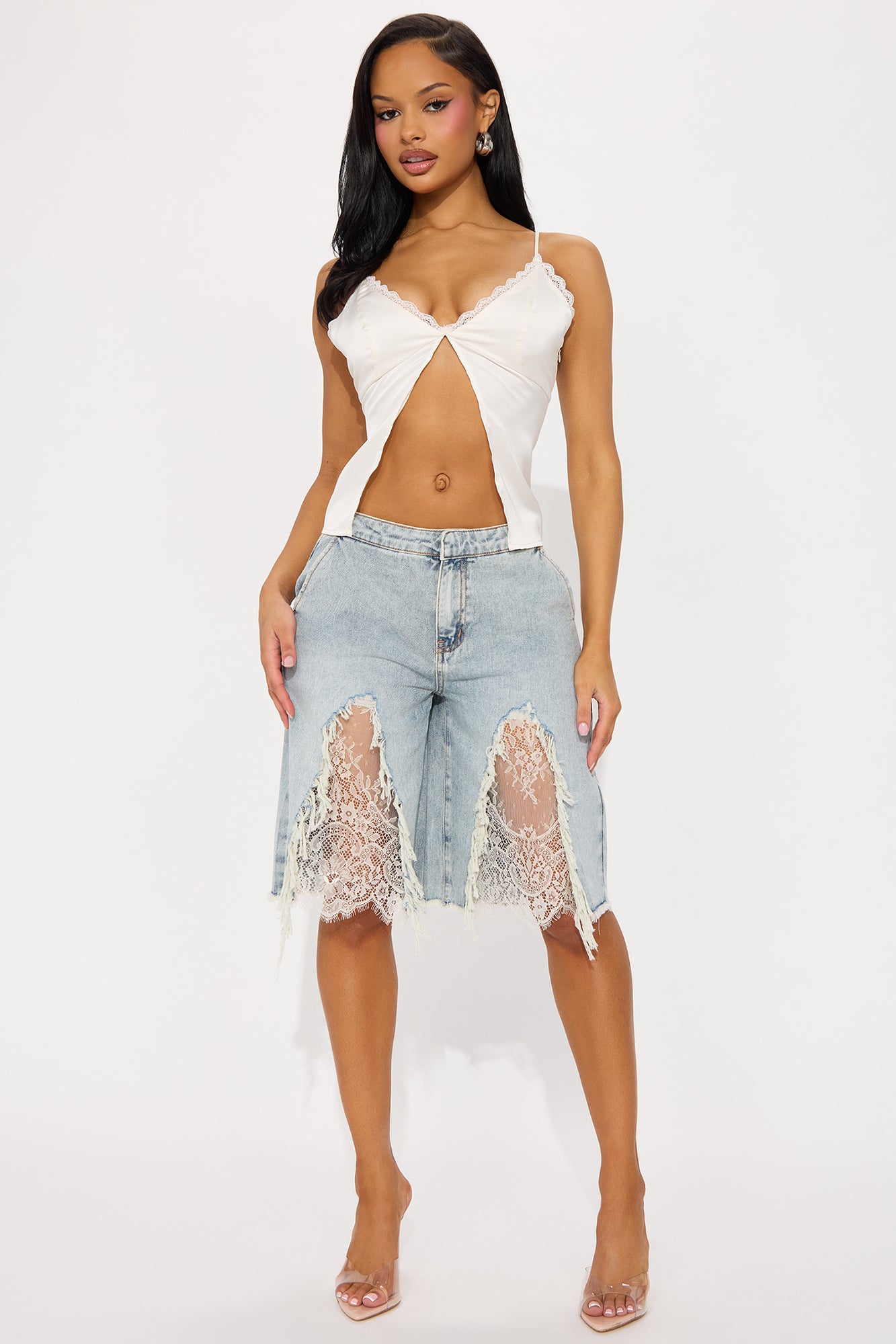 The Way It Goes Lace Detail Denim Jorts