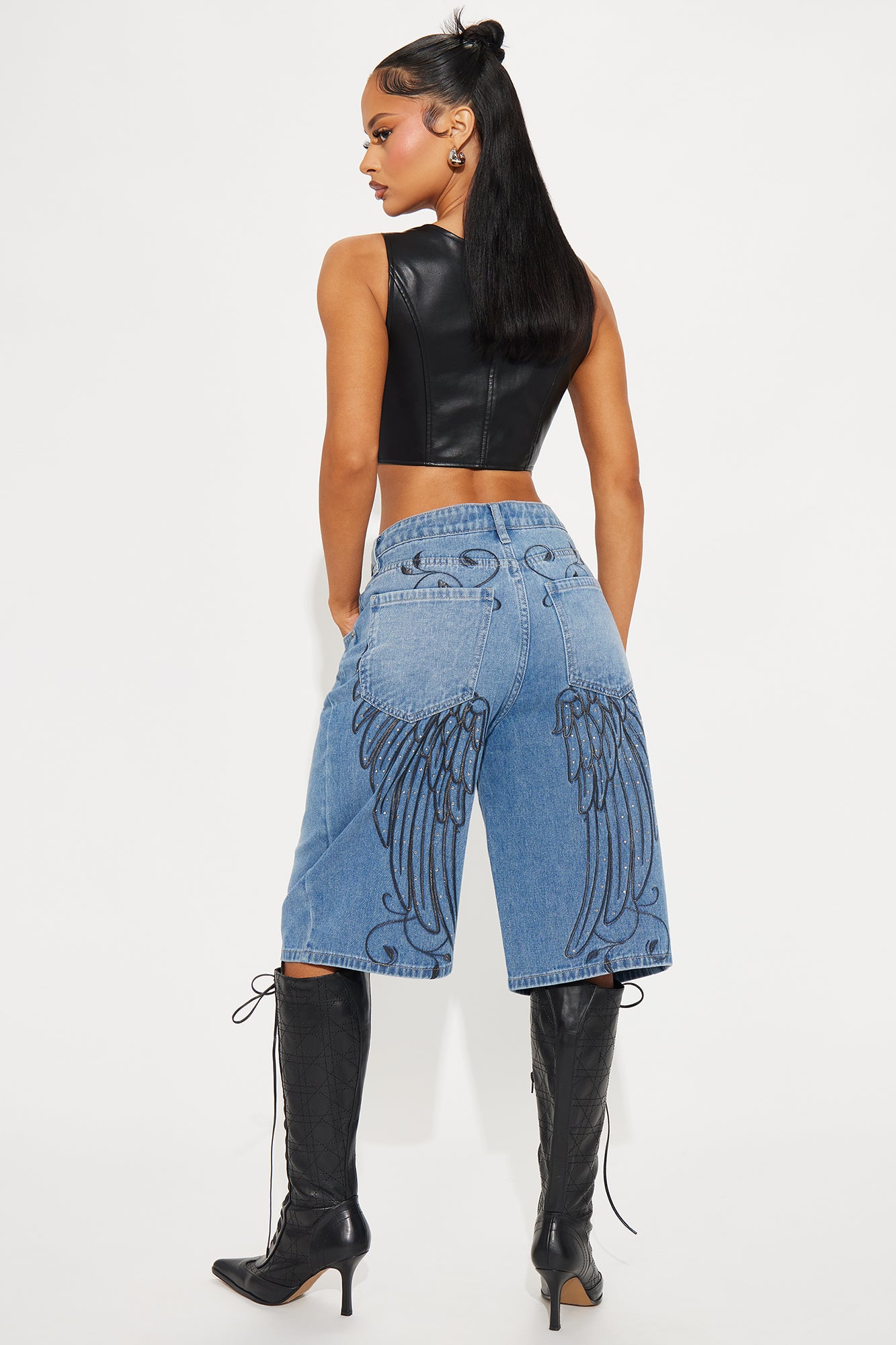 Your Angel Embroidered Denim Jorts