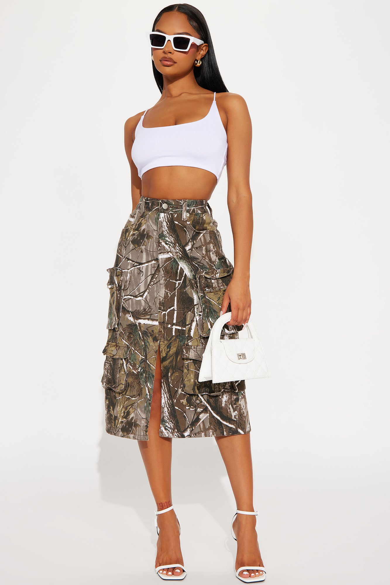 Somewhere Out There Tree Camo Midi Skirt