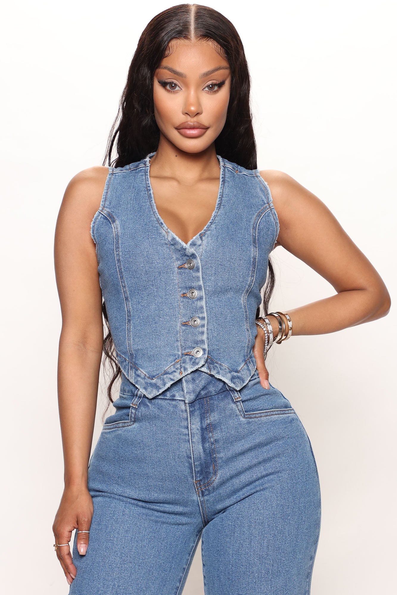 Western Showdown Button Front Denim Vest