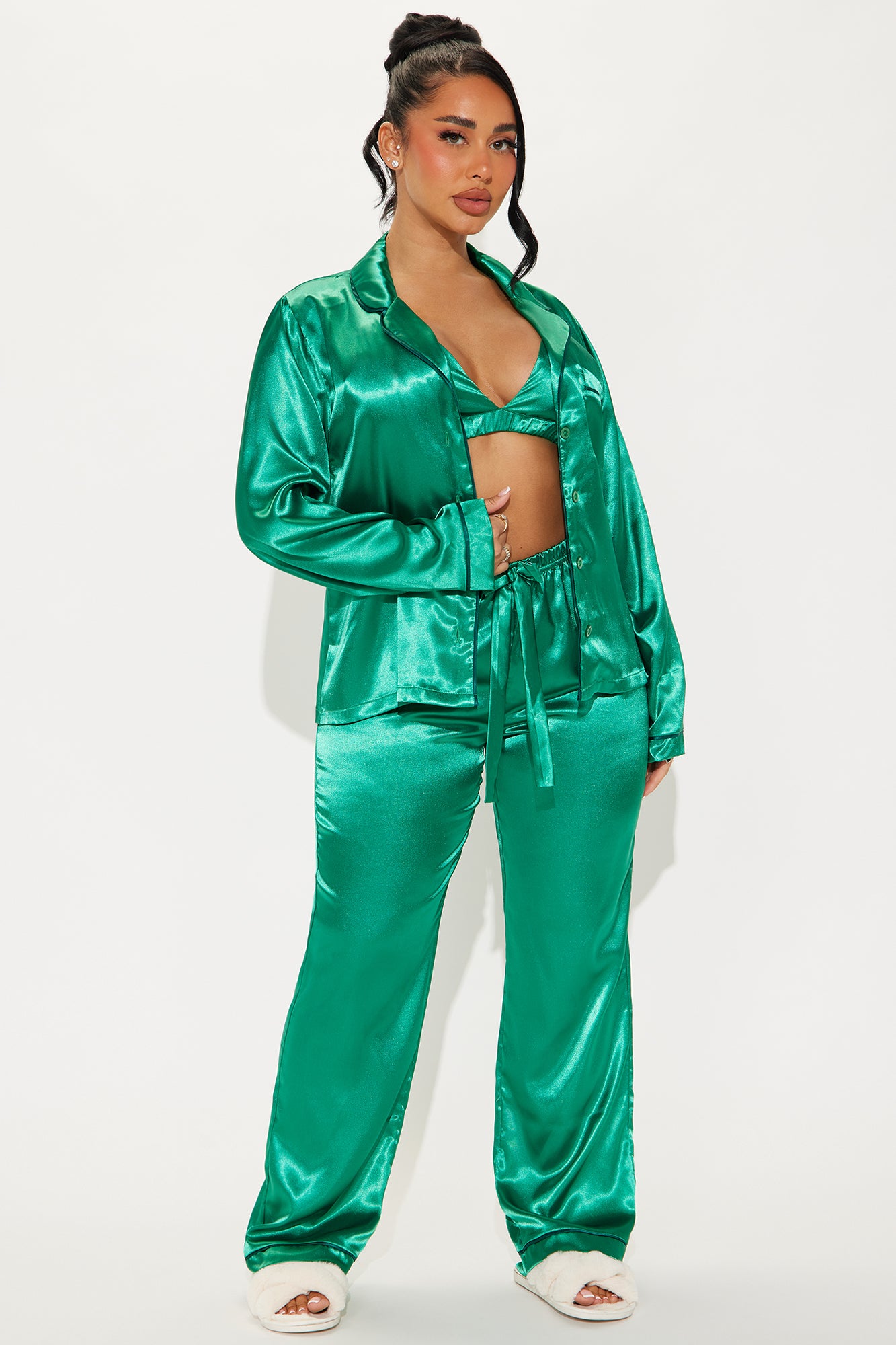 Sleeping In Late Satin 3 Piece PJ Pant Set