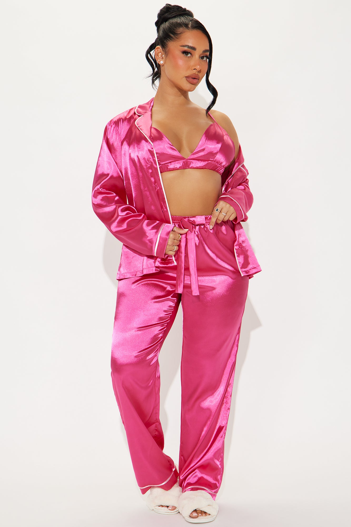 Sleeping In Late Satin 3 Piece PJ Pant Set