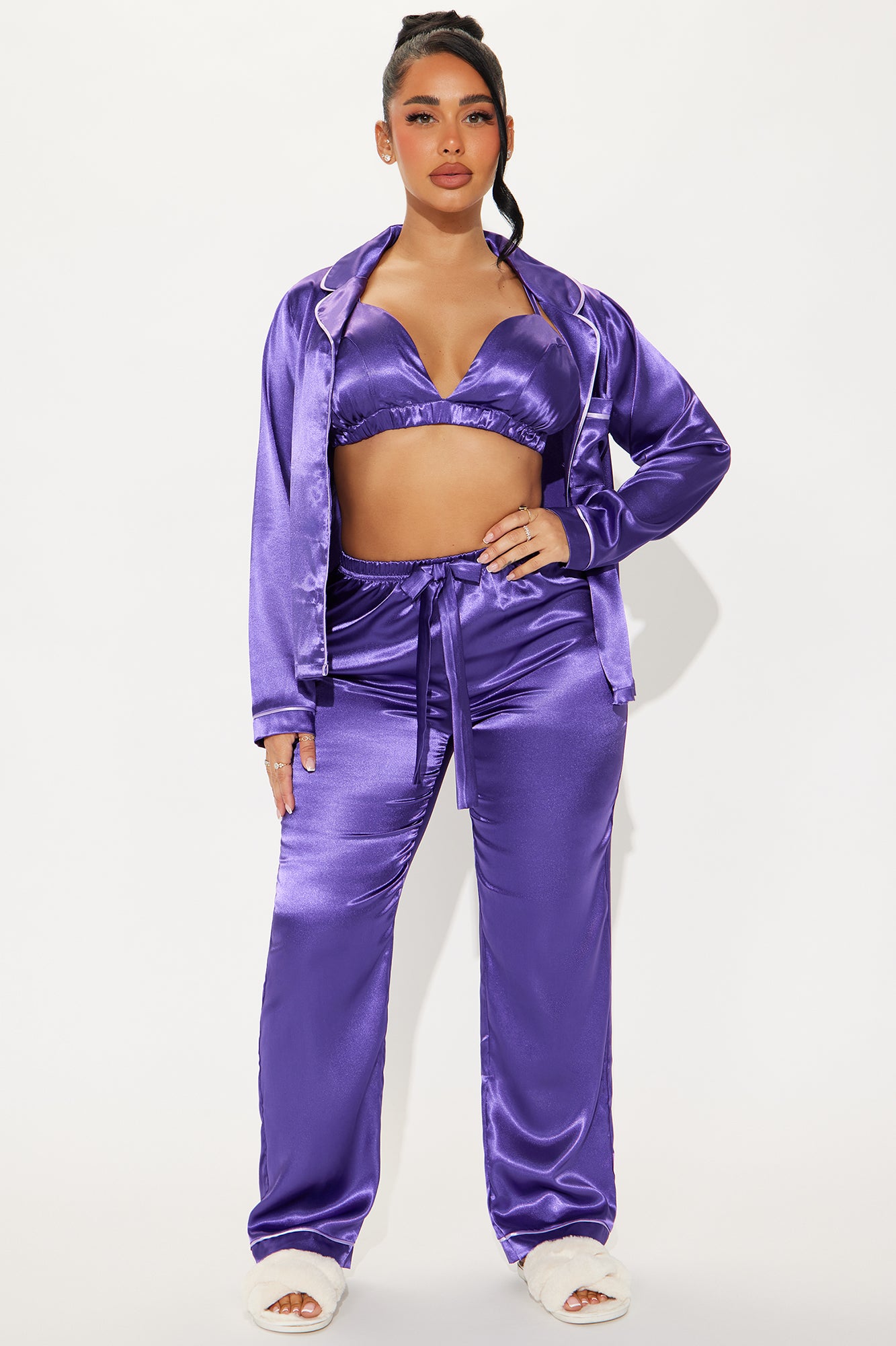 Sleeping In Late Satin 3 Piece PJ Pant Set