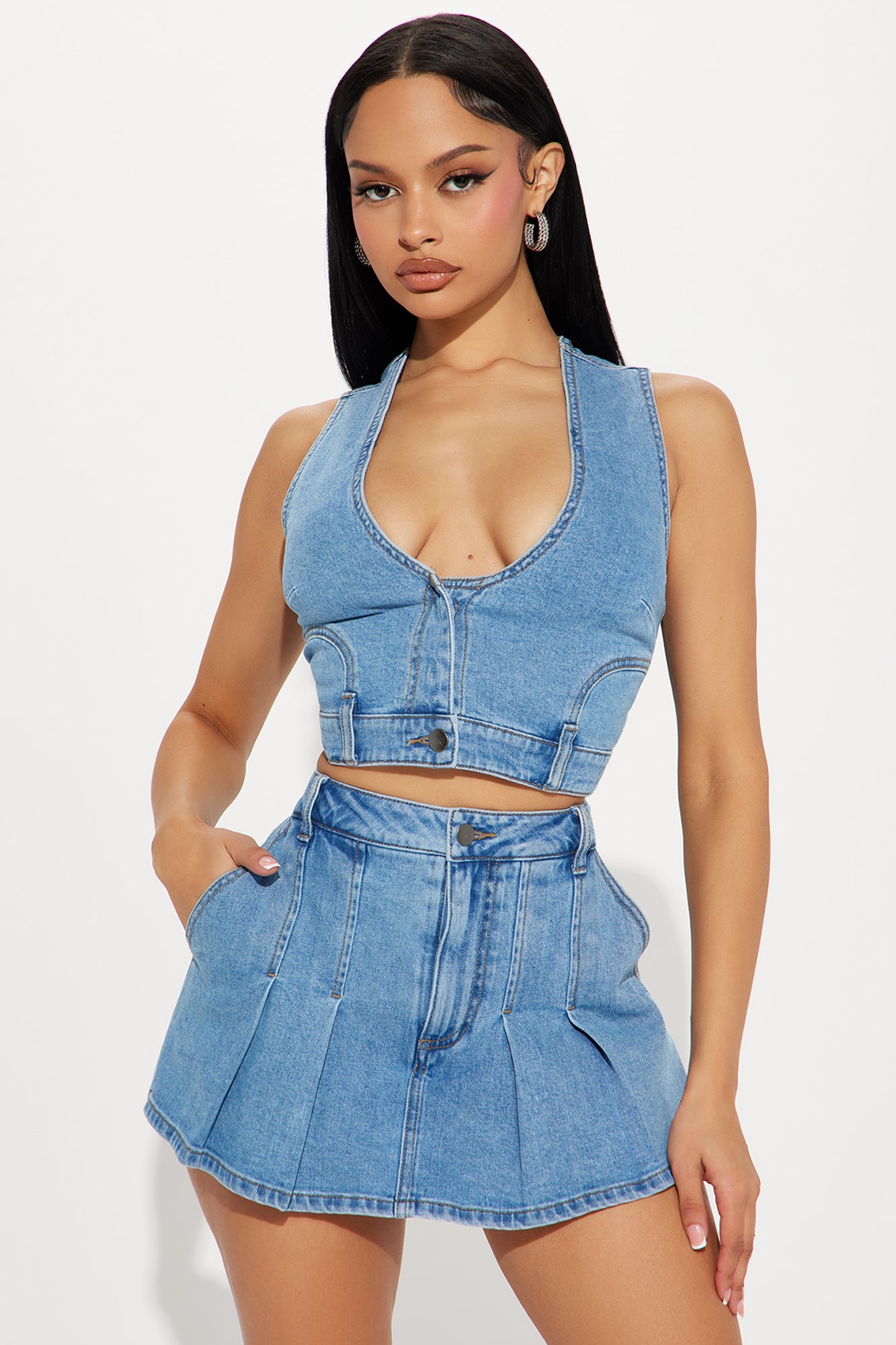 Nashville Denim Pleated Skort Set