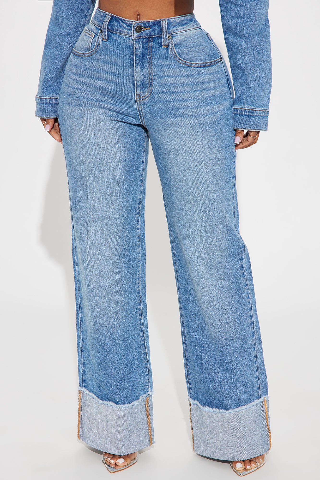 All The While Cuffed Wide Leg Jeans