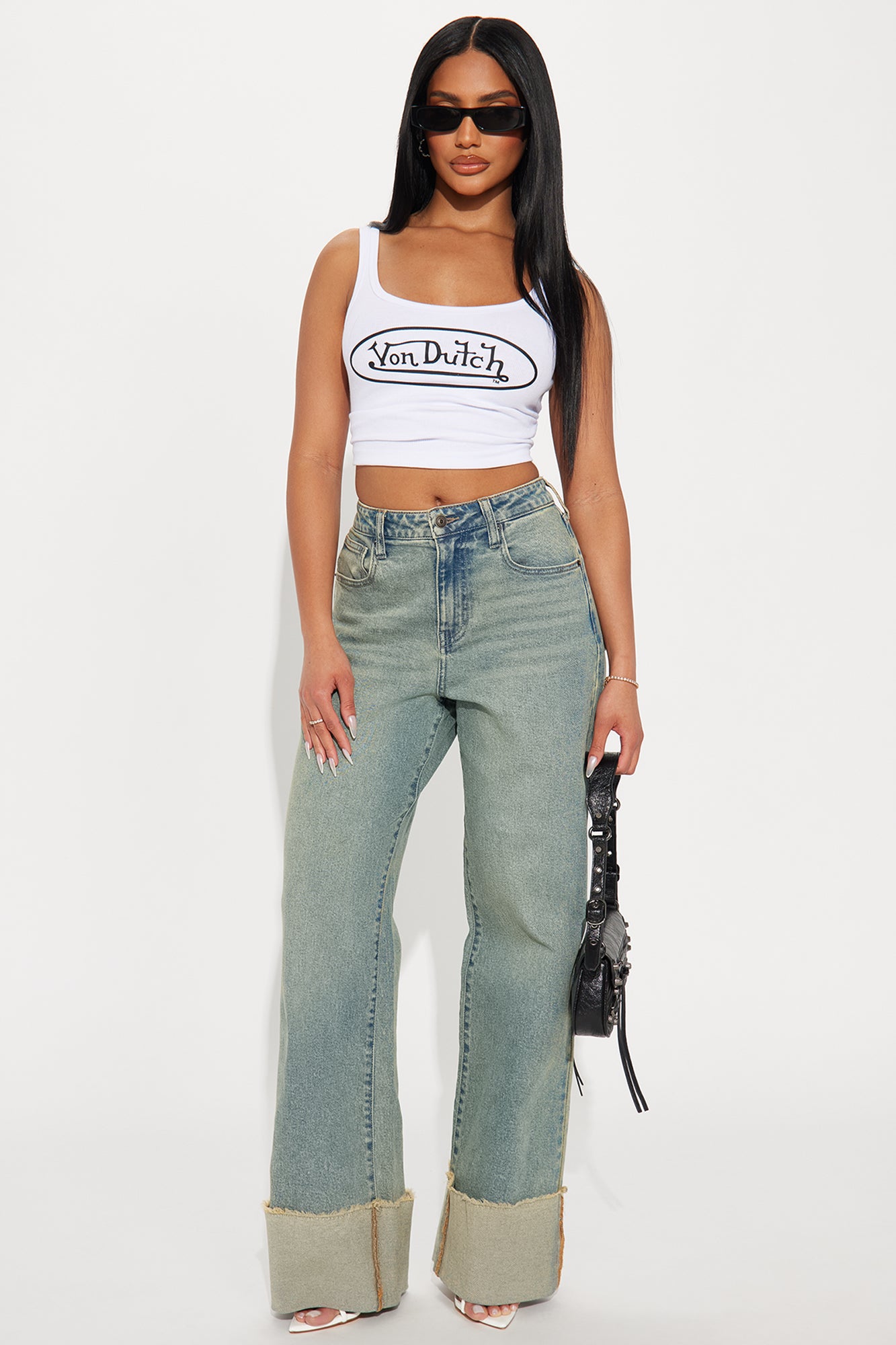 All The While Cuffed Wide Leg Jeans