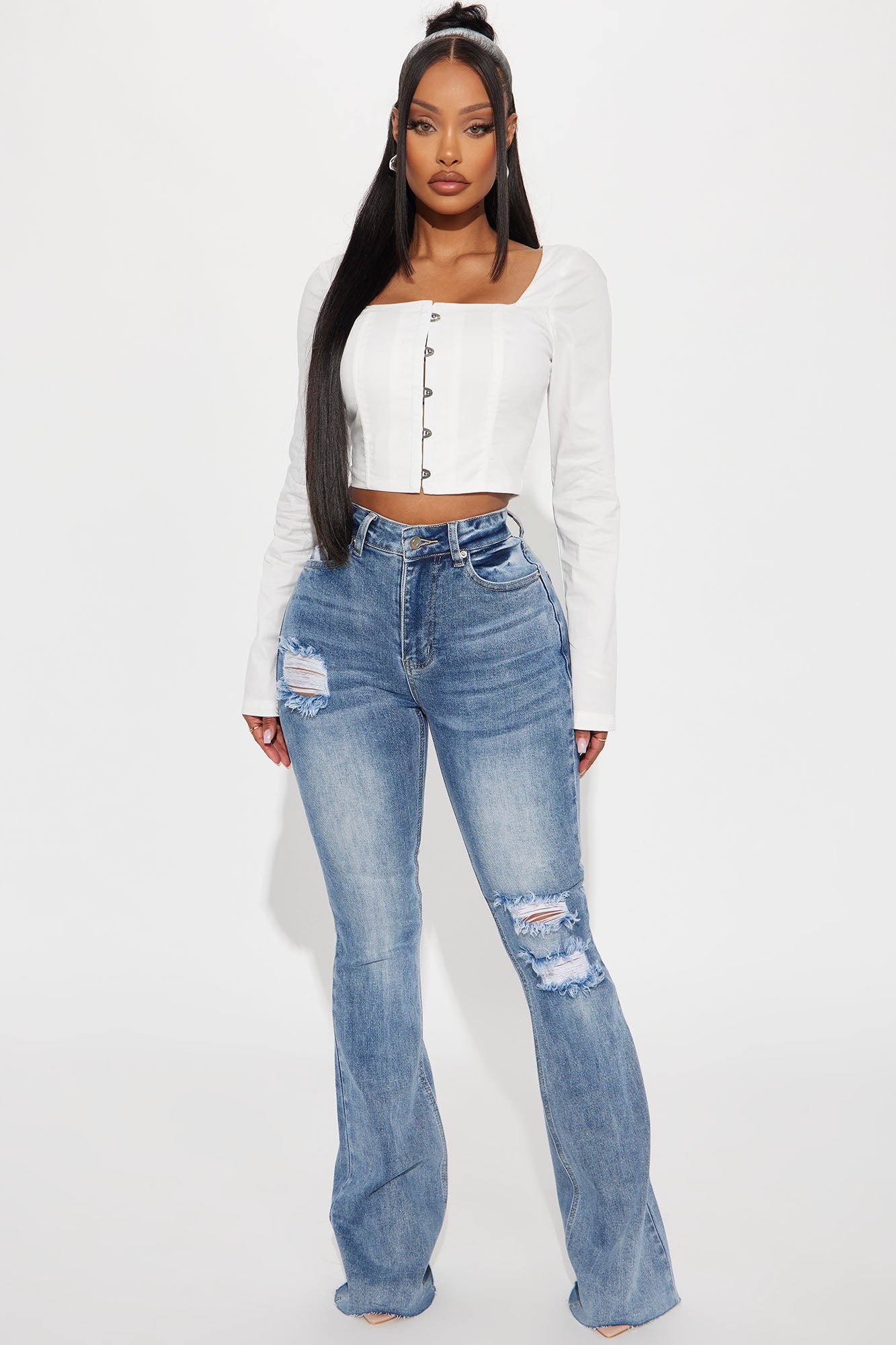 Certifiable Stretch Ripped Flare Jeans