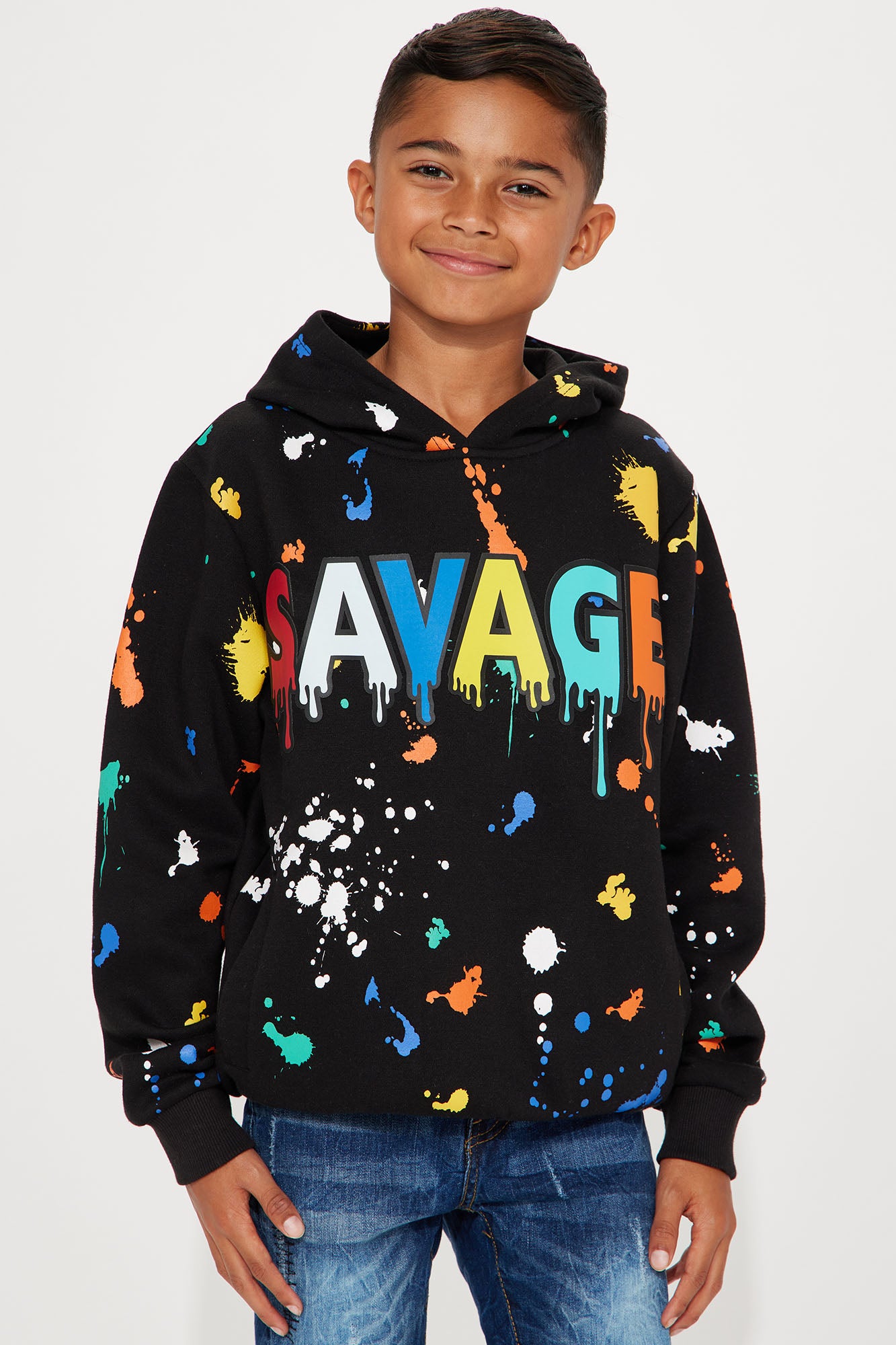 Mini Straight Savage Paint Splatter Fleece Hoodie