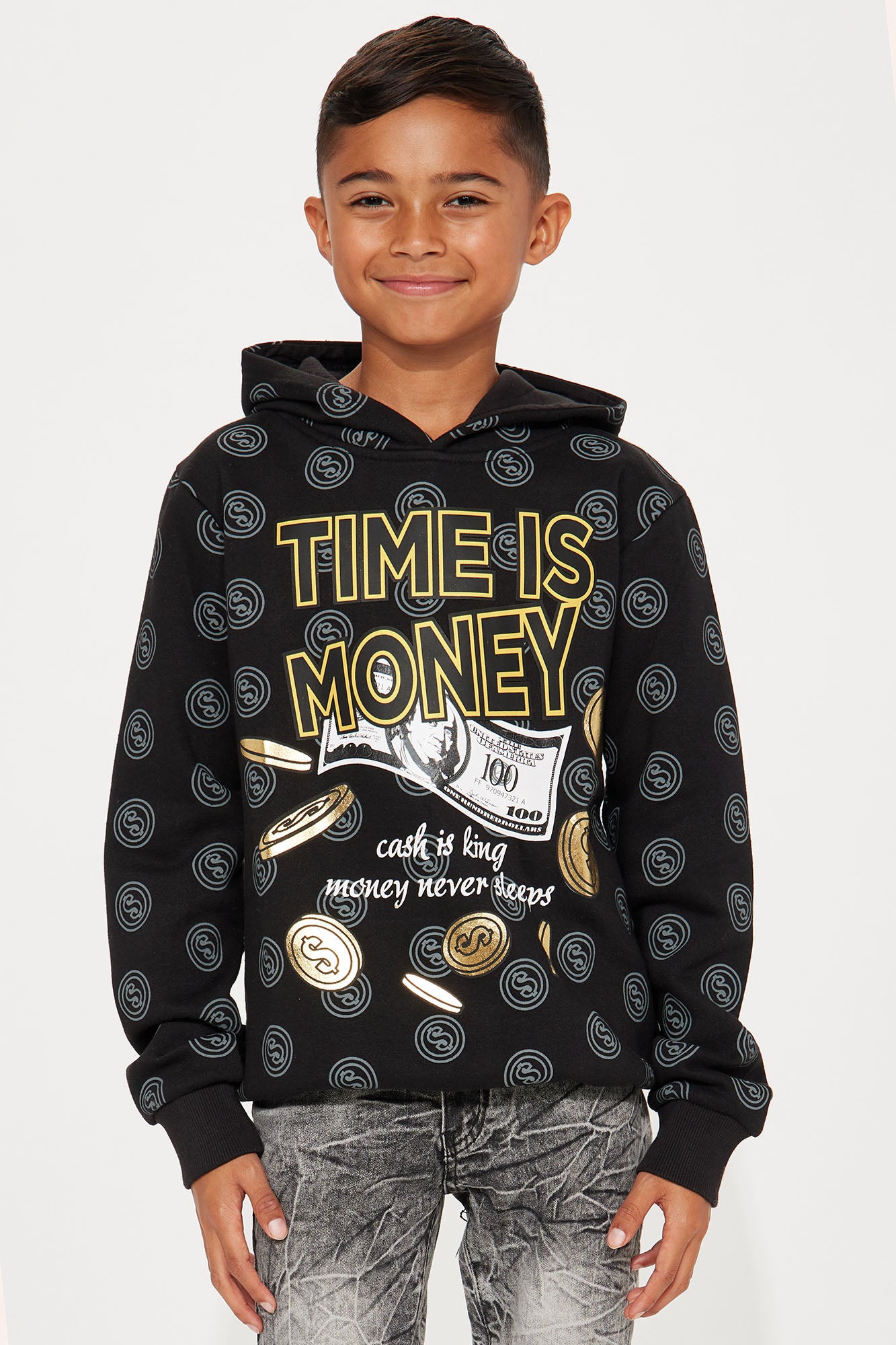 Mini Money Is Time Time Is Money Fleece Hoodie