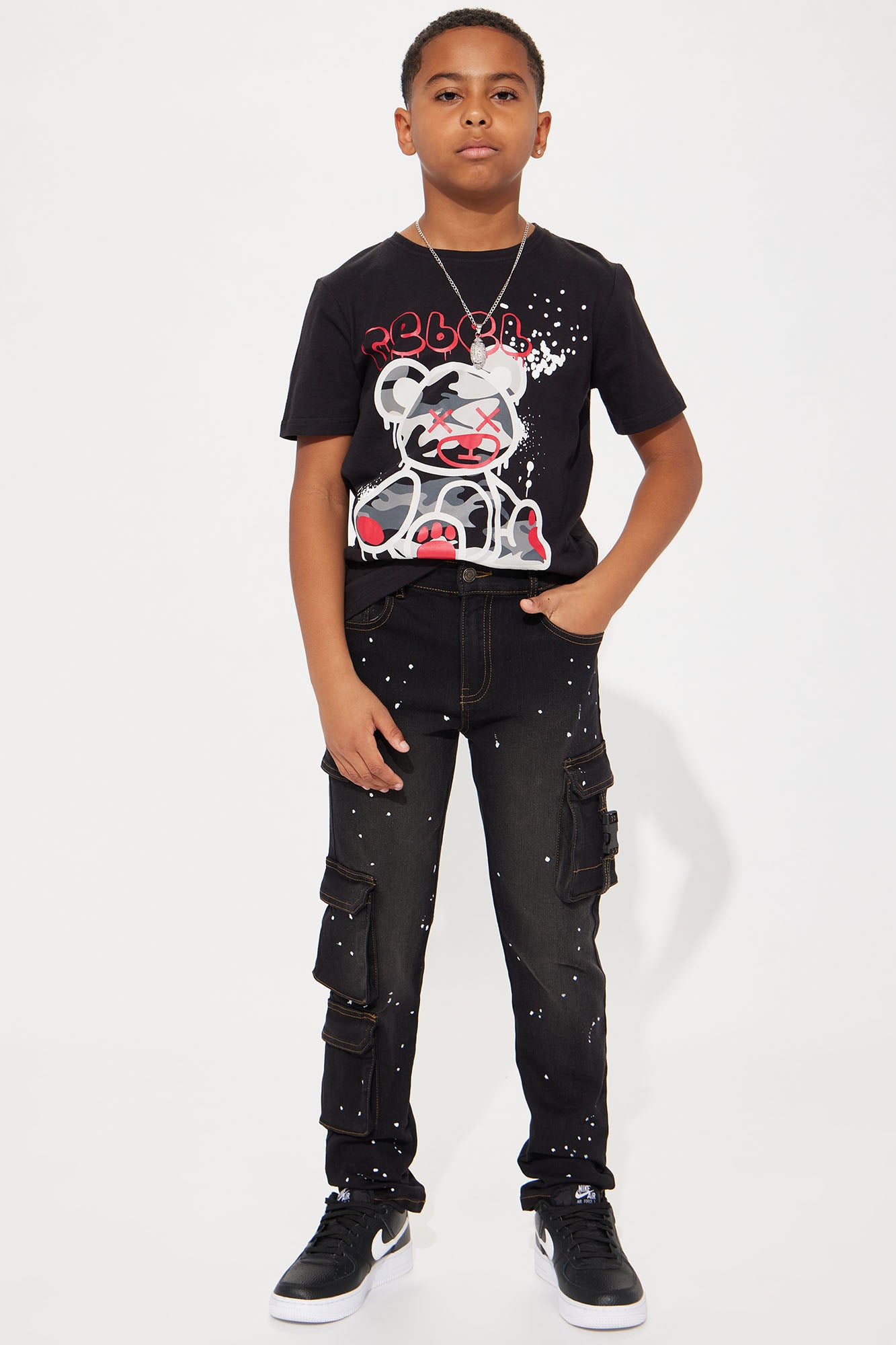 Mini Skinny Splatter Denim Cargo Jeans