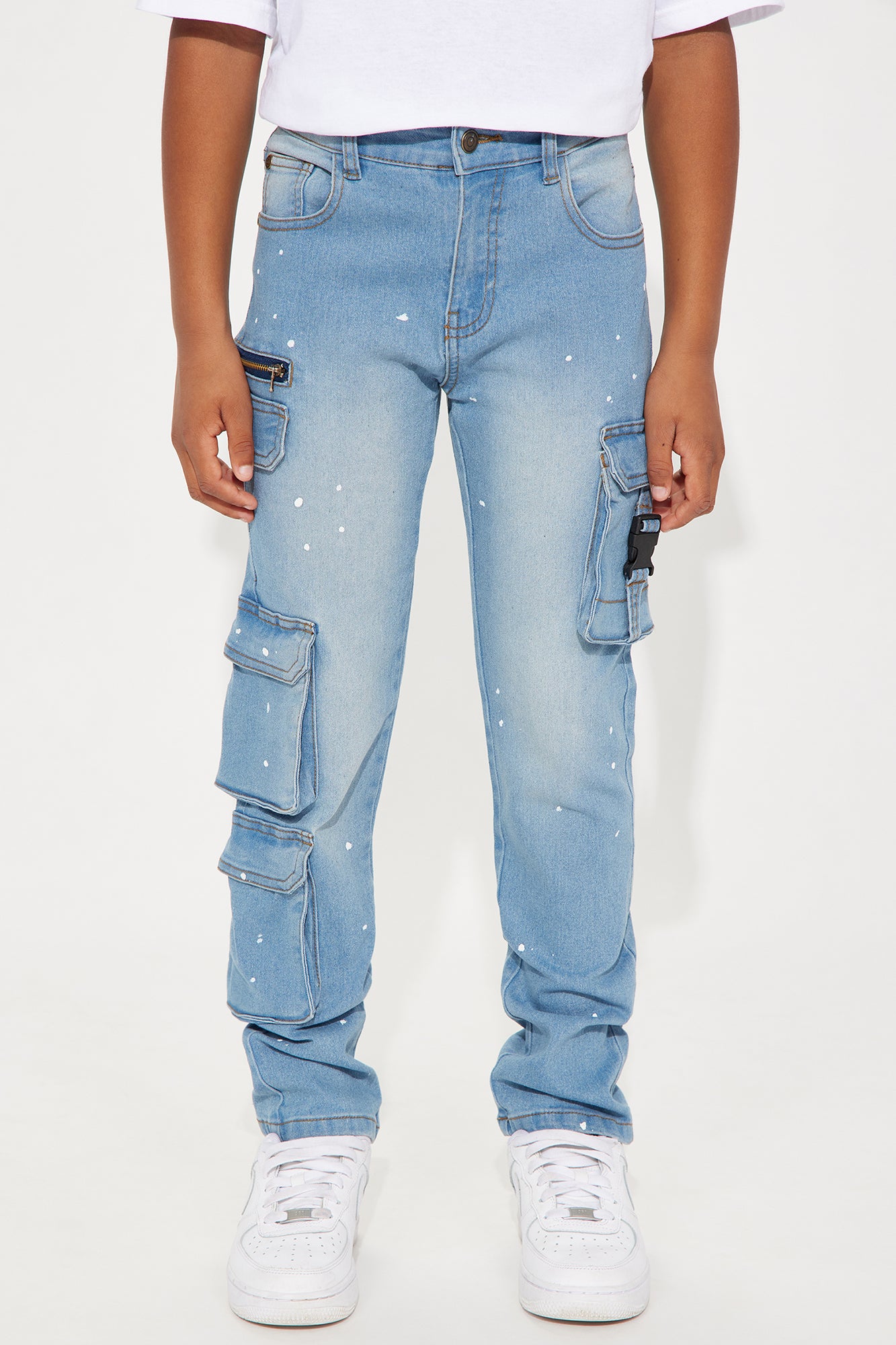 Mini Skinny Splatter Denim Cargo Jeans