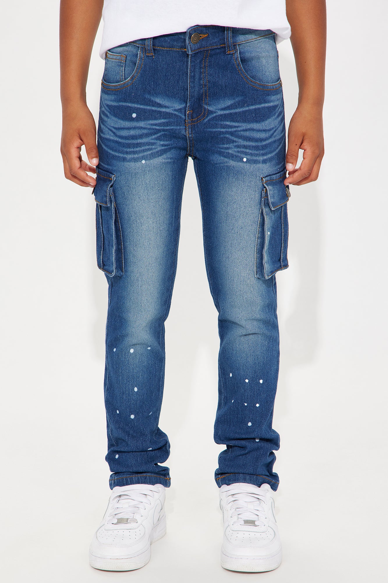 Mini Skinny Printed & Splatter Washed Cargo Denim