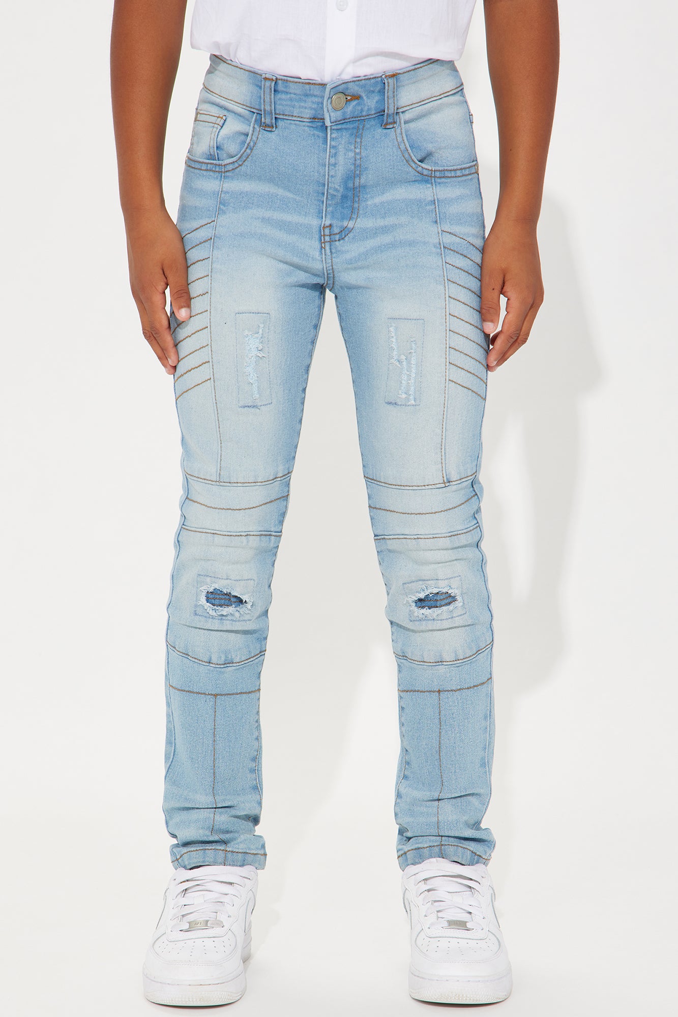 Mini Rip & Repair Skinny Moto Denim Jeans