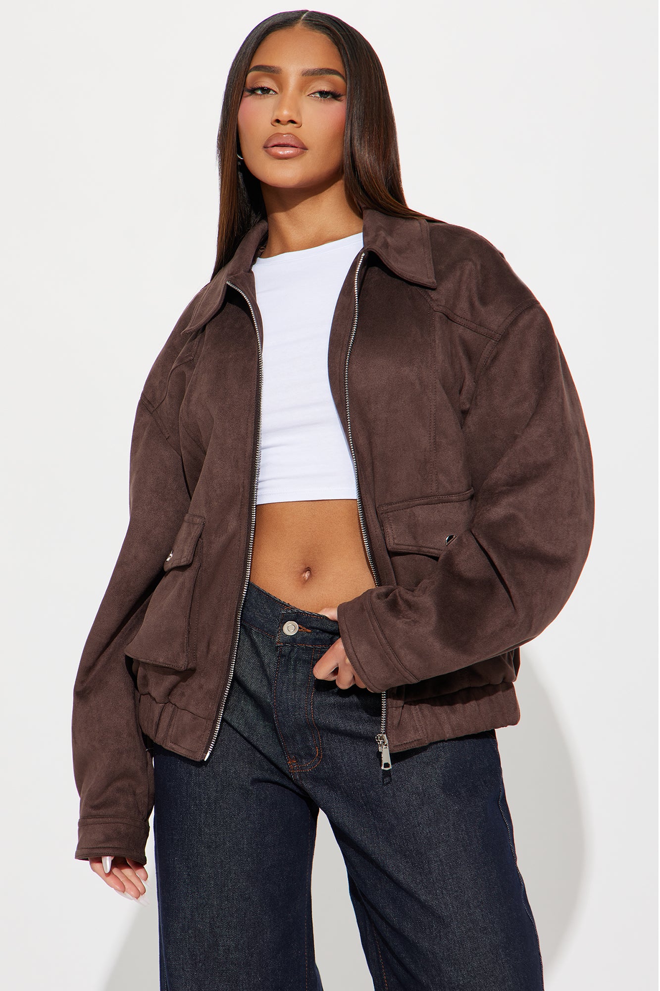 Delilah Washed Faux Suede Bomber Jacket