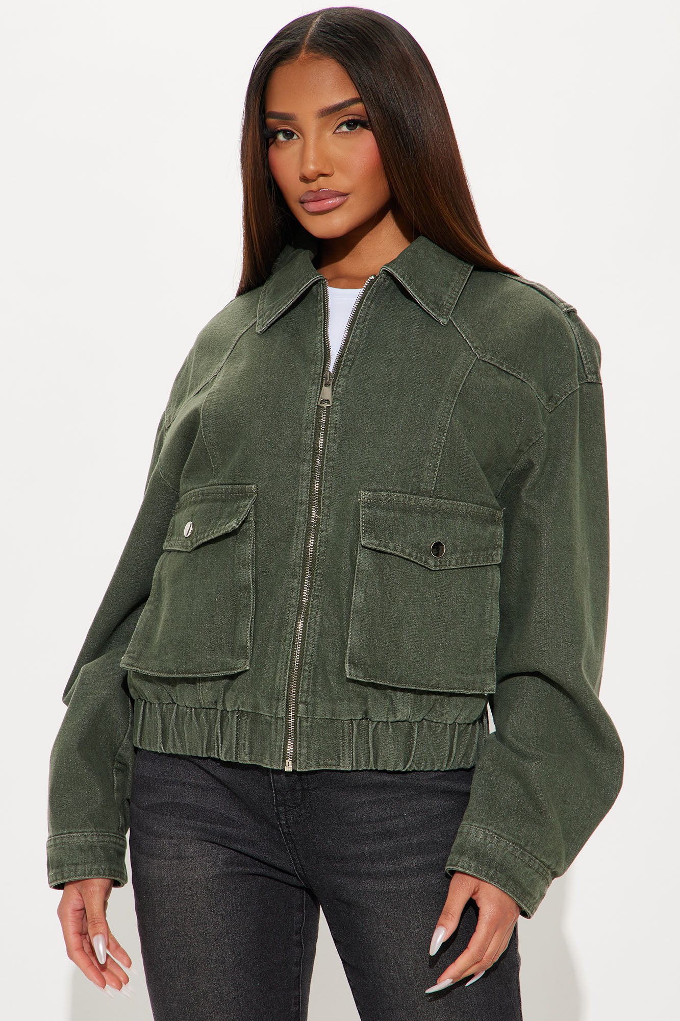 Delilah Washed Denim Bomber Jacket
