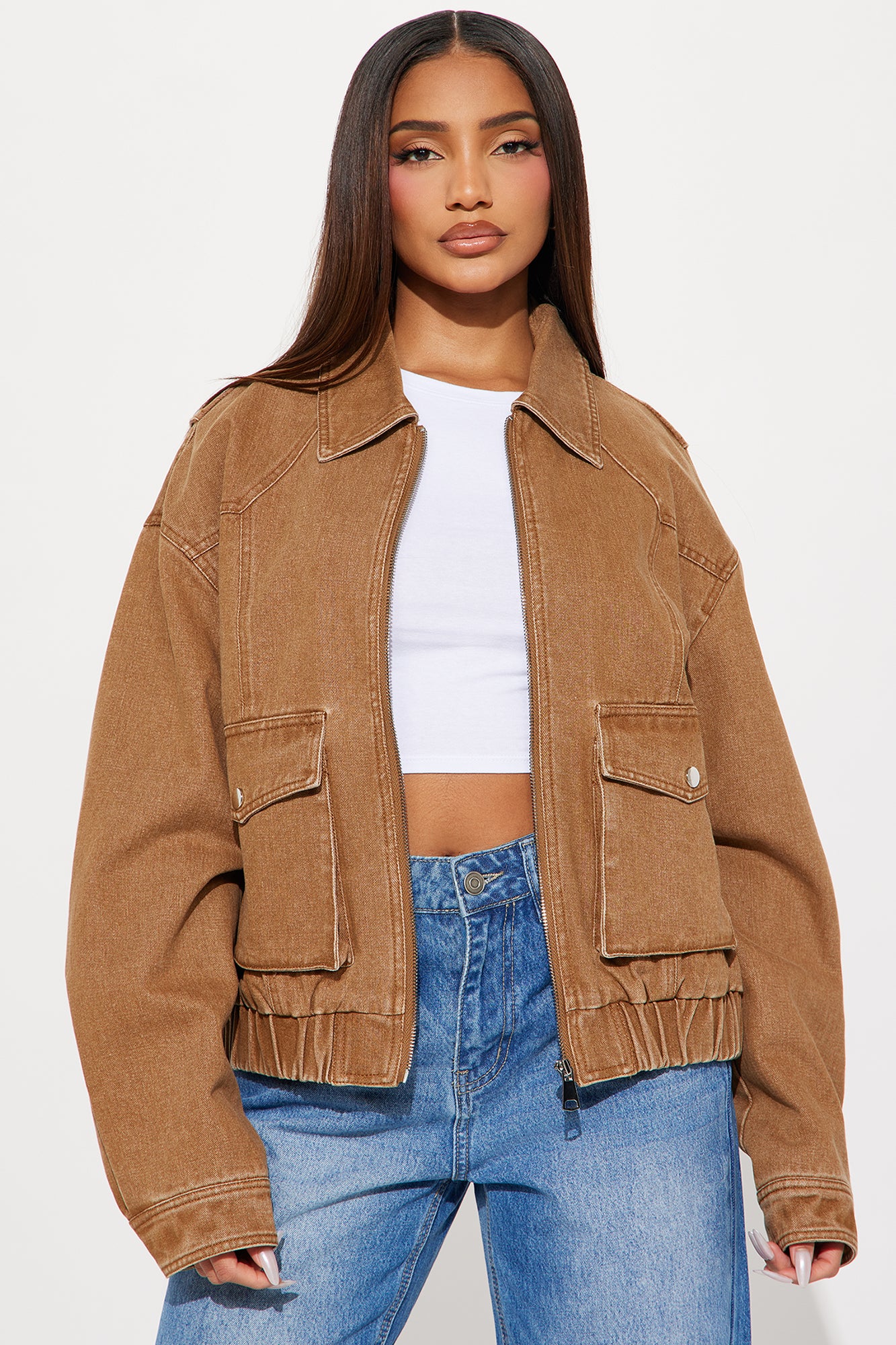 Delilah Washed Denim Bomber Jacket