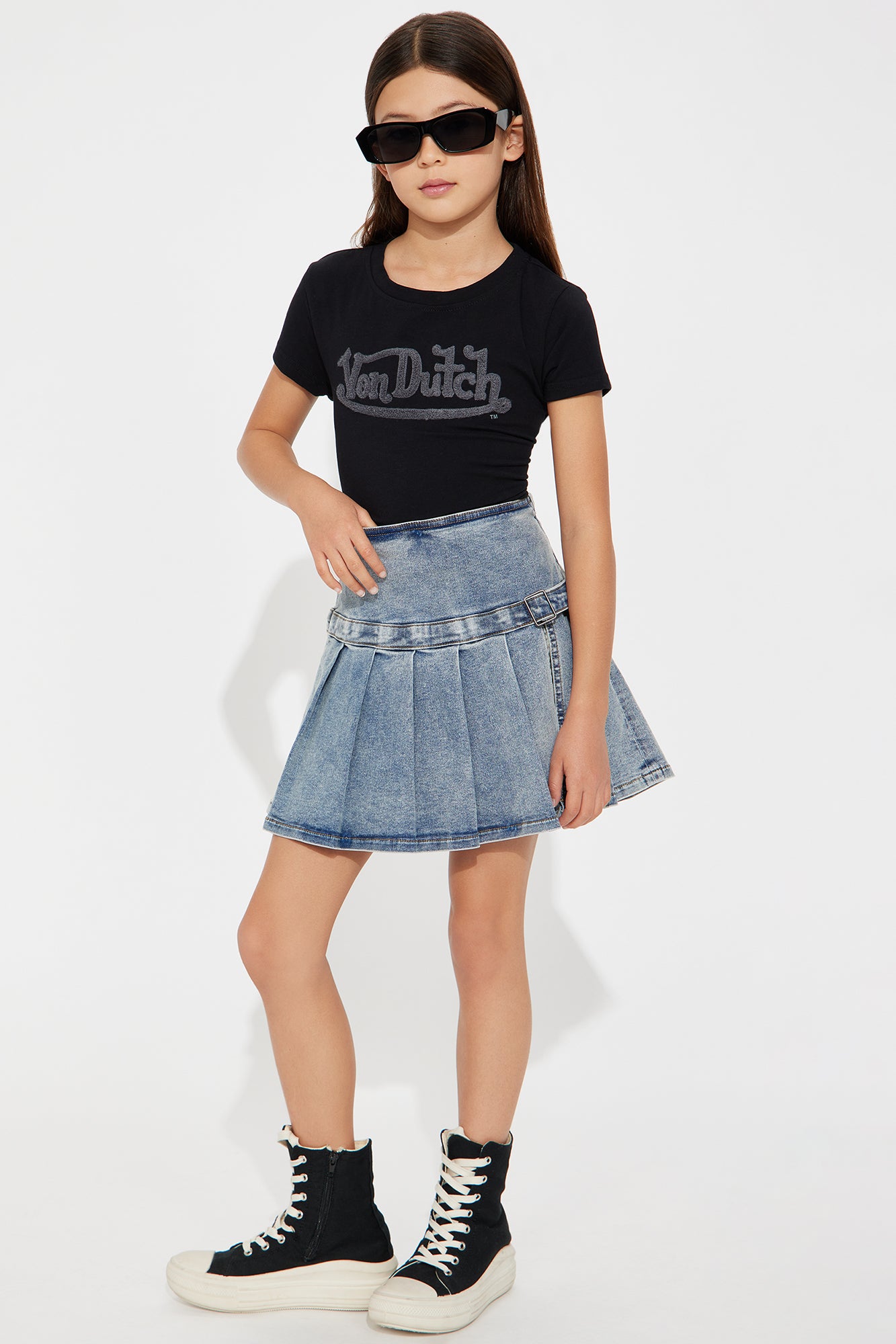 Mini Mikayla Pleated Denim Skirt