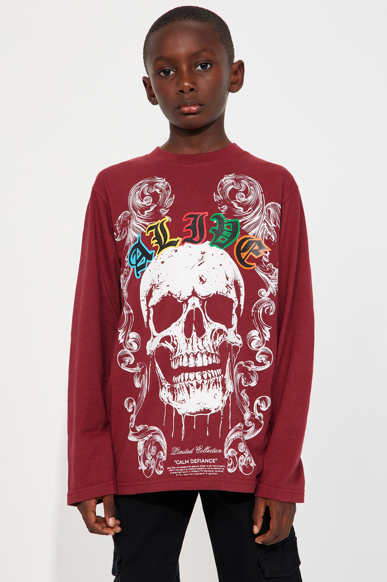 Mini Skull Front & Back Screen Long Sleeve Tee