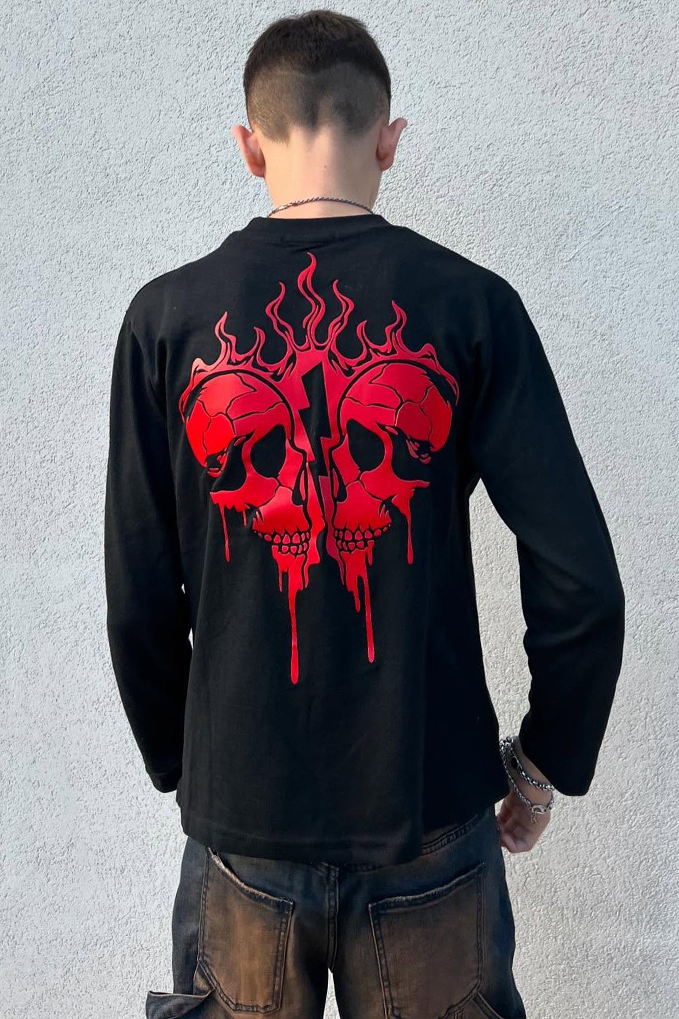 Mini Broken Flame Heart Front/Back Long Sleeve Tee