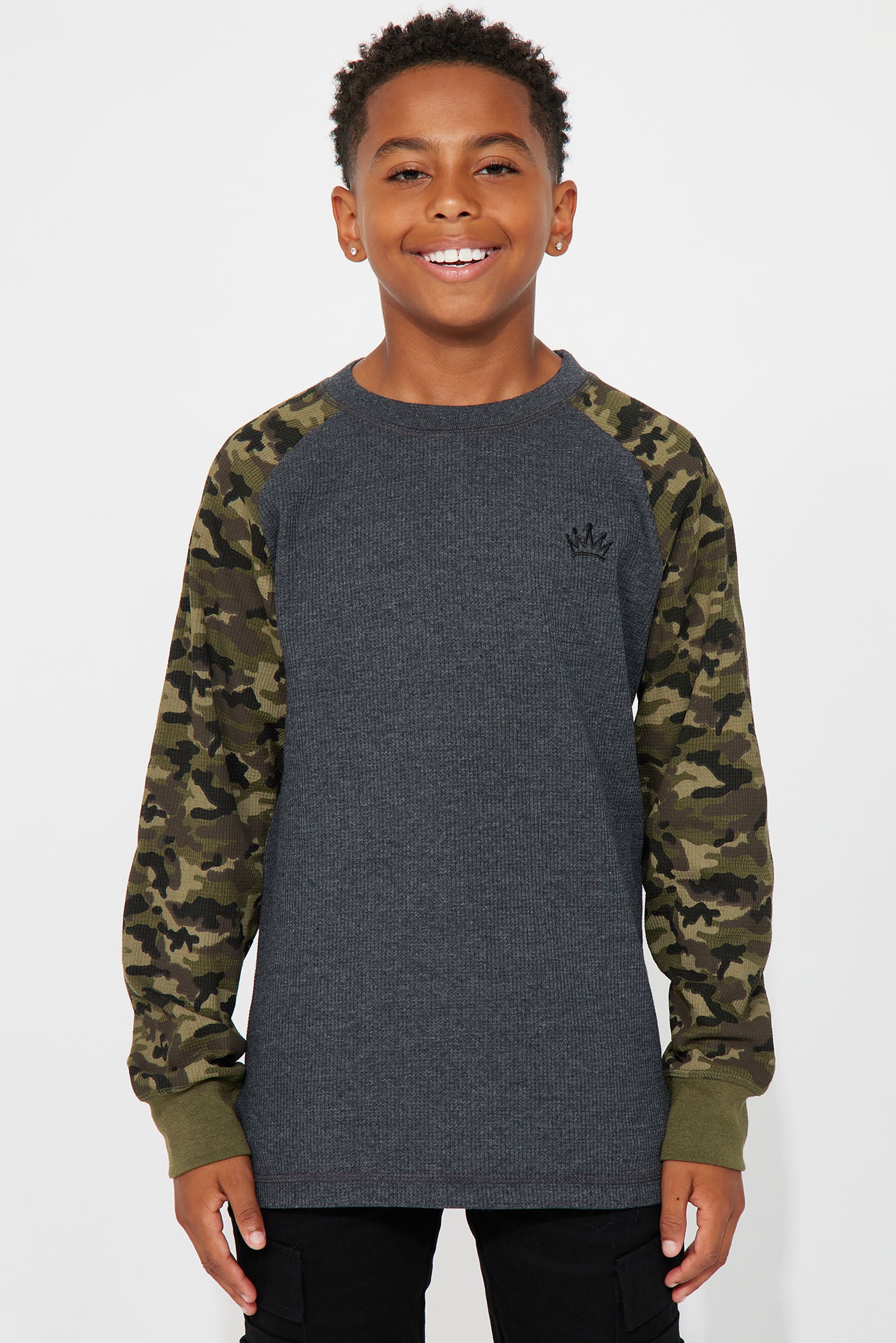 Mini Camo Royal Raglan Print Long Sleeve Shirt