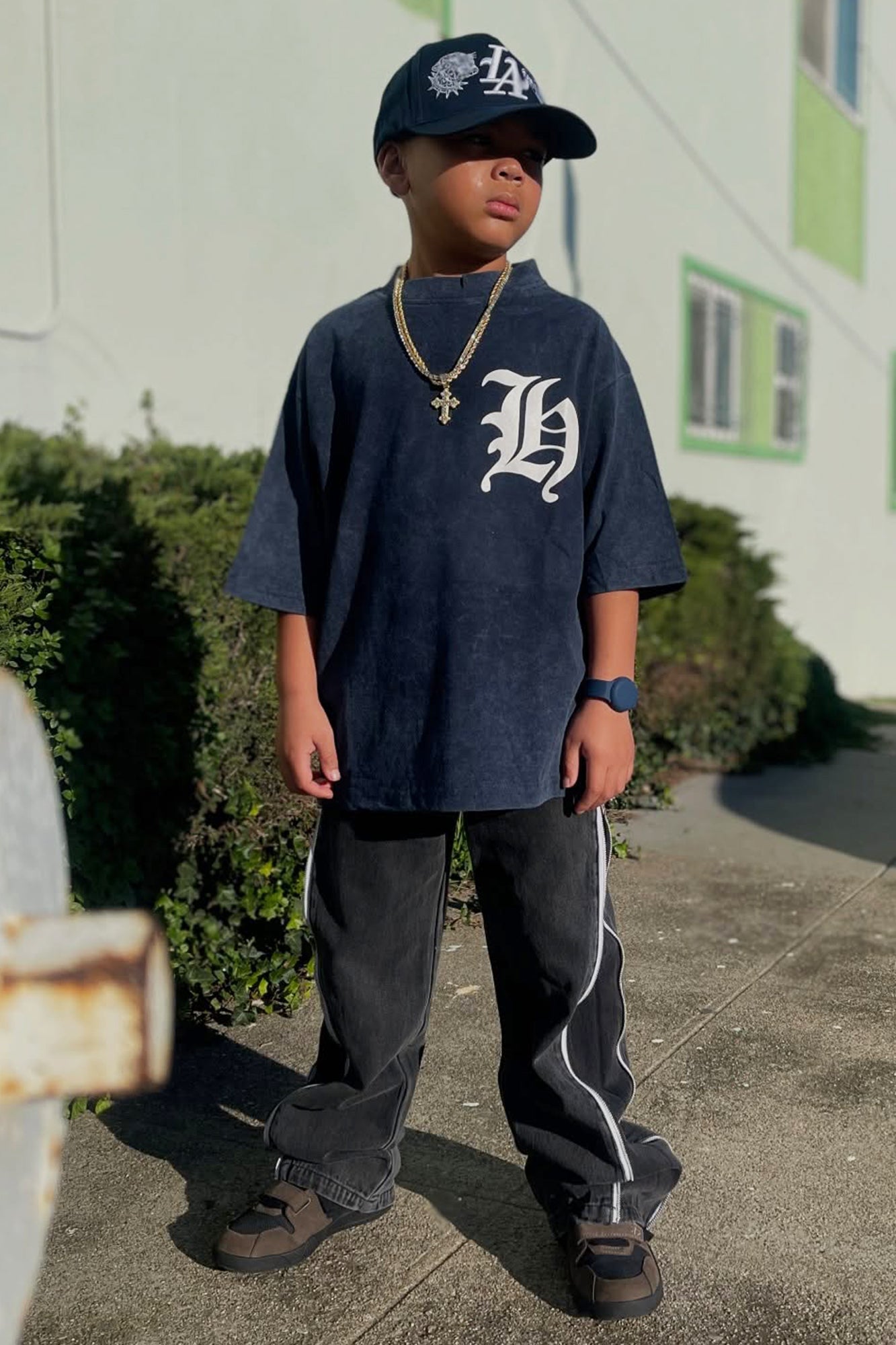 Mini Old English Hustle Front/Back Short Sleeve Tee