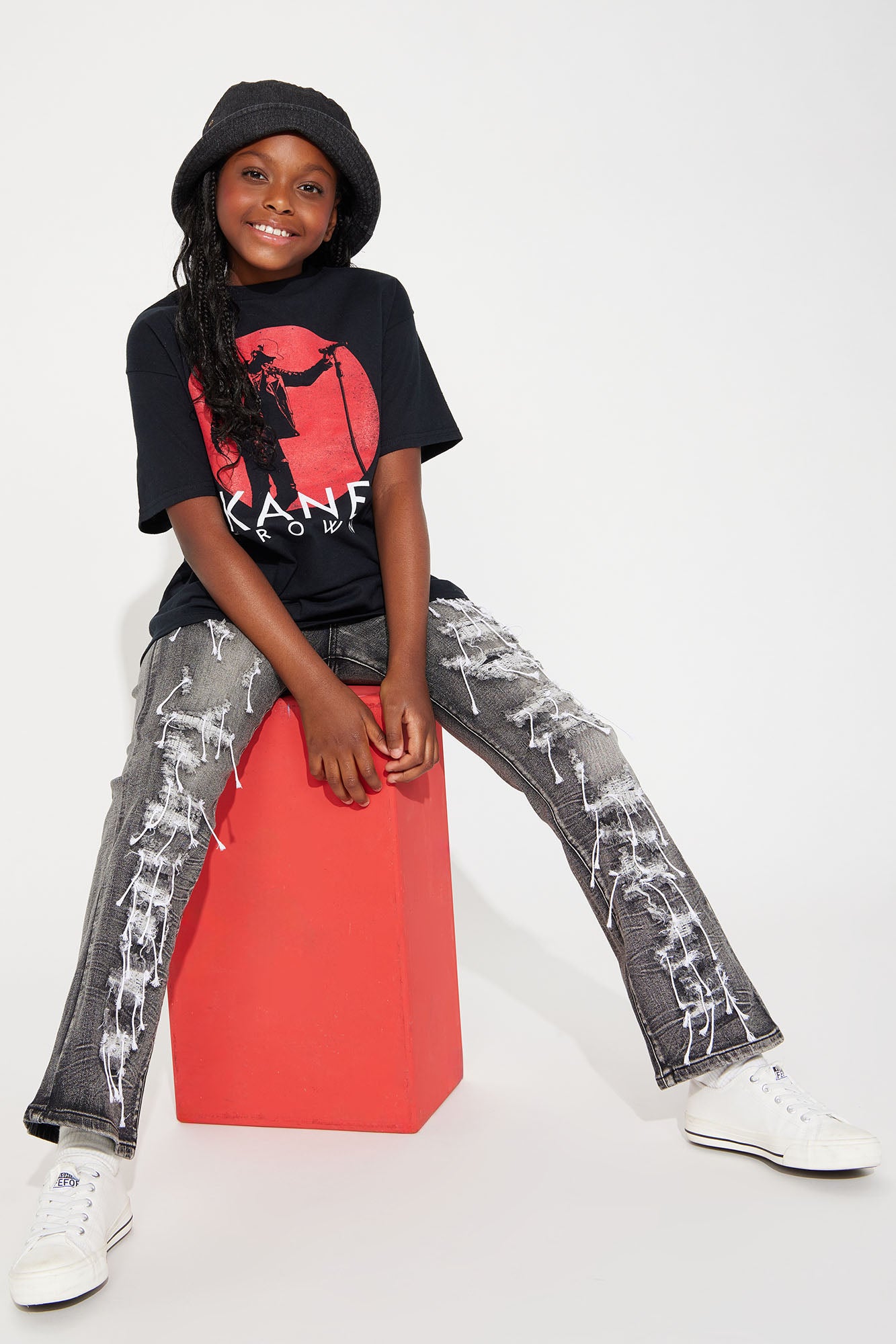 Mini Pop Out Distressed Flare Jean