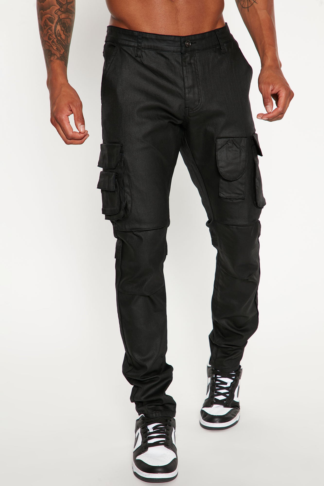 Flap Pockets Waxed Stacked Skinny Cargo Jeans