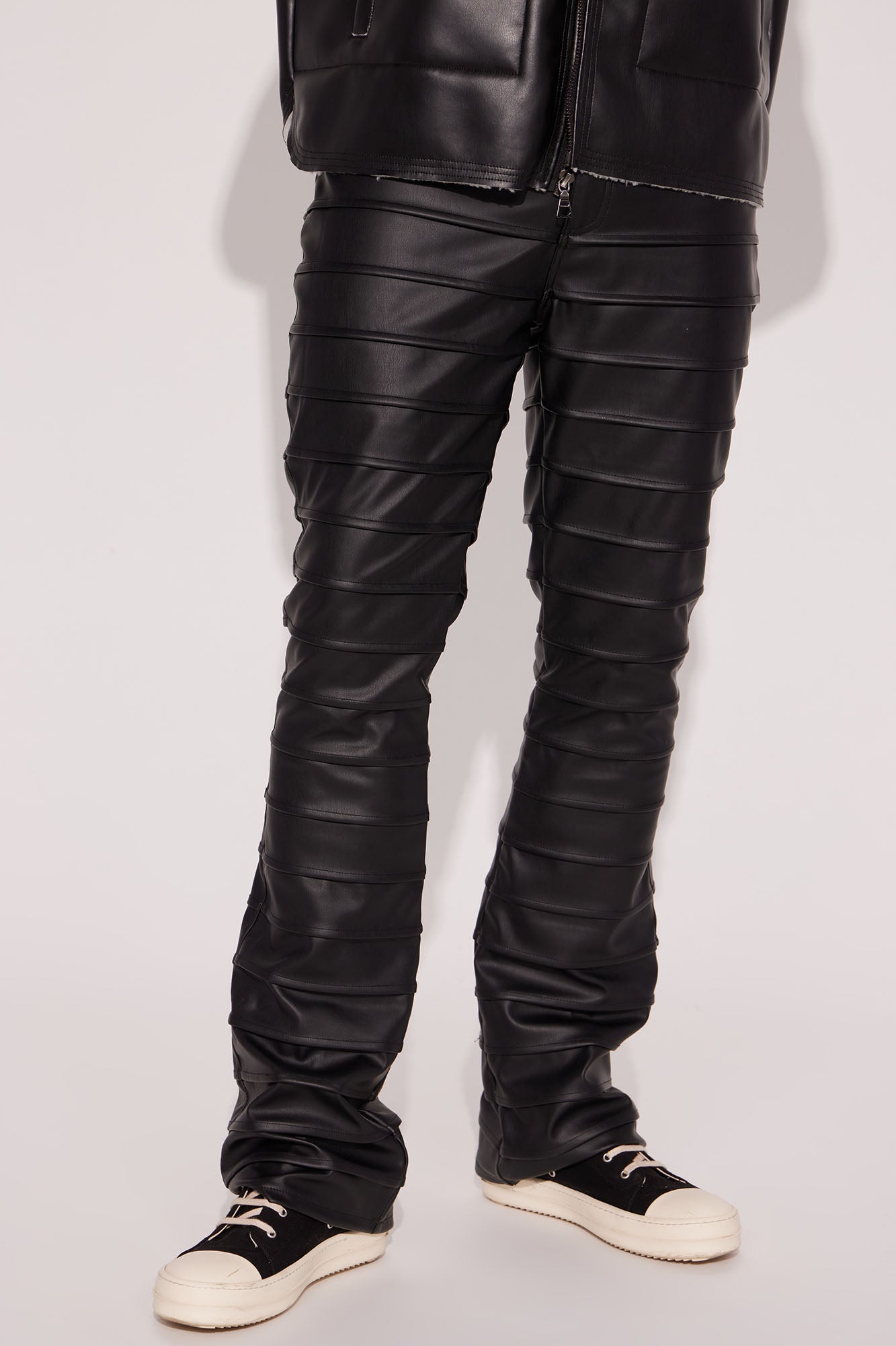 Extra Levels Faux Leather Slim Stacked Flared Pants