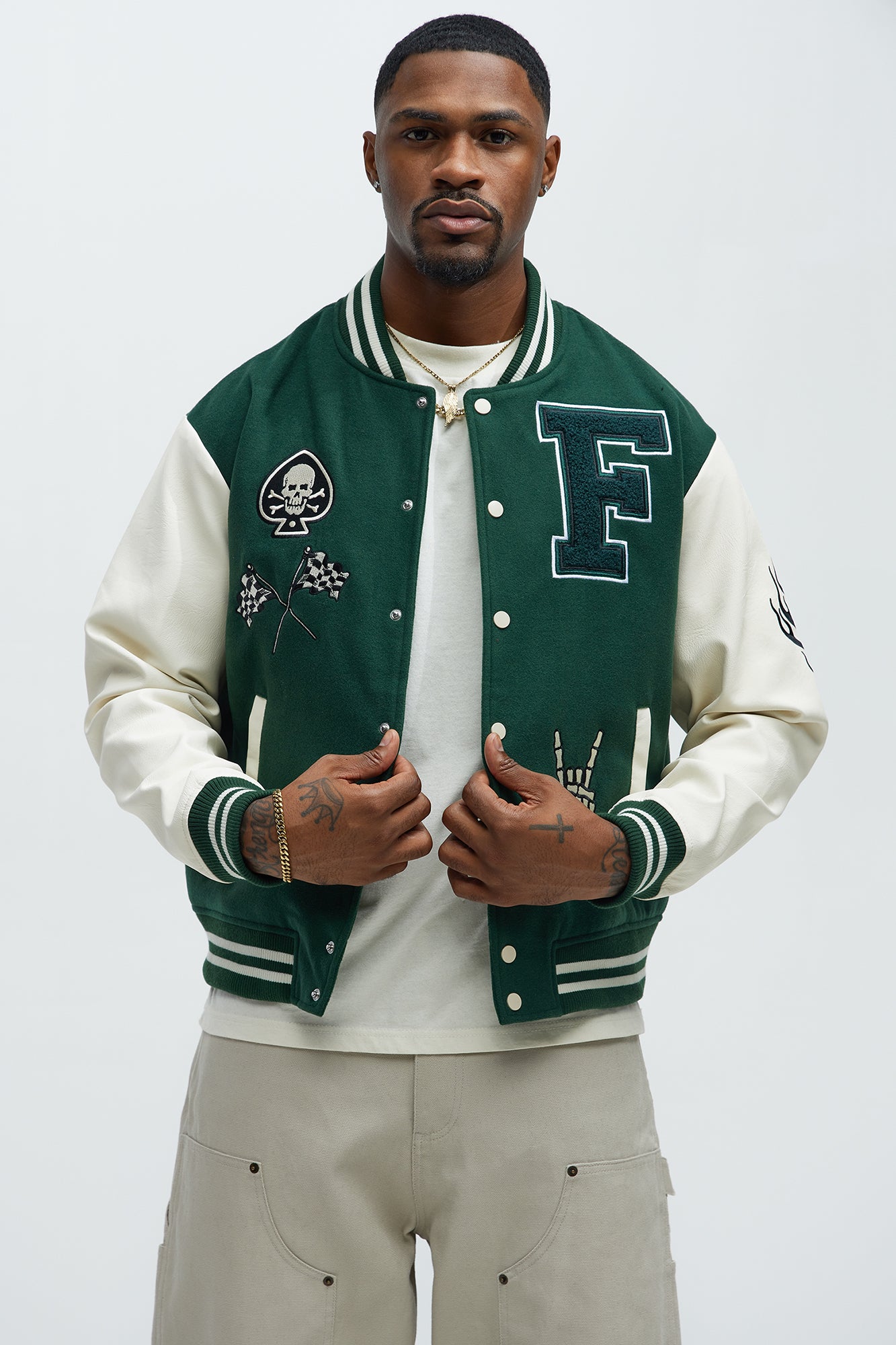 Biker Faux Leather Varsity Jacket