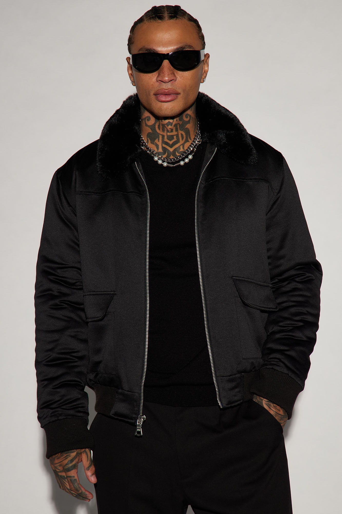 Faux Fur Collar Aviator Bomber Jacket