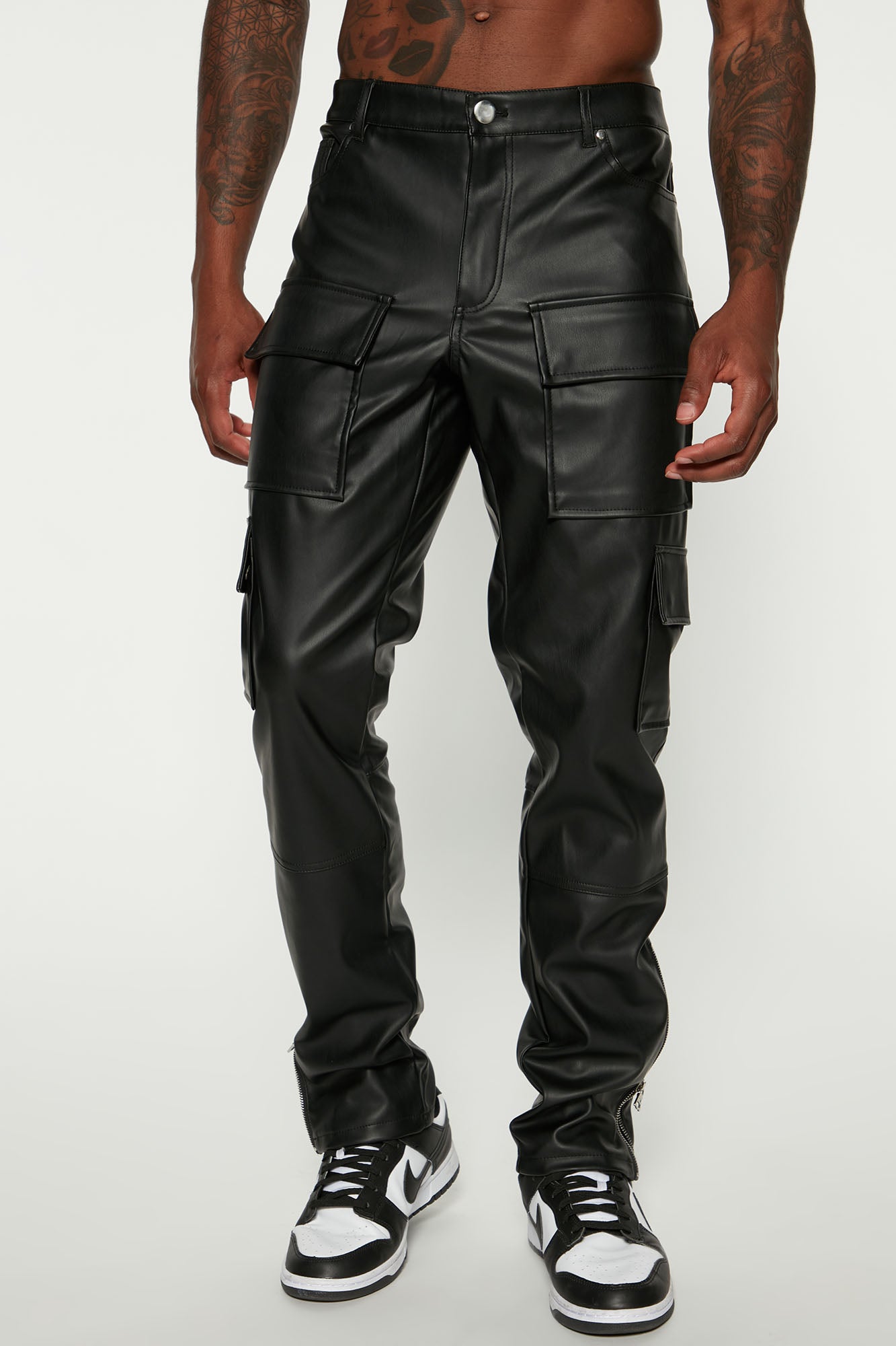 Zip It Faux Leather Slim Cargo Pants